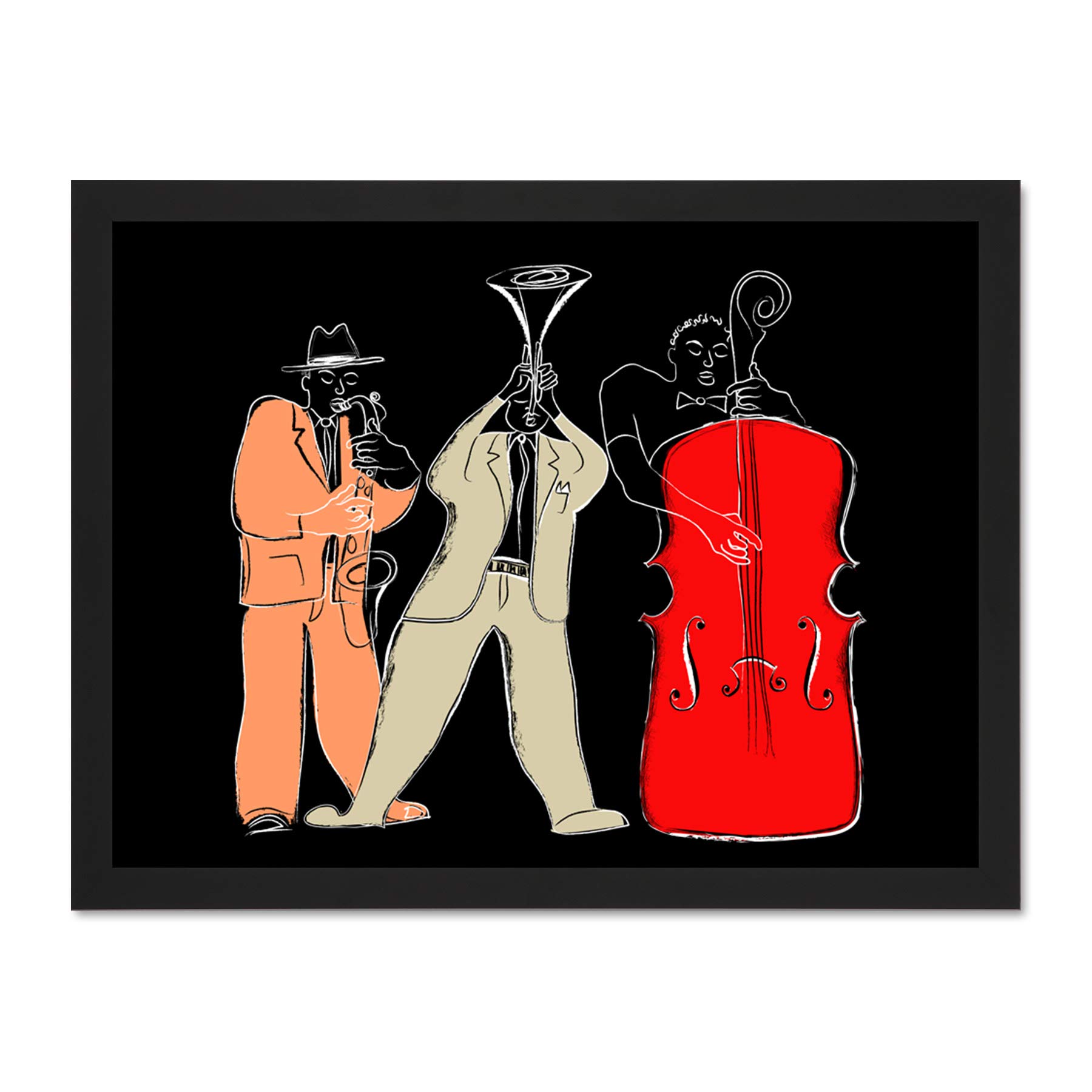 Wee Blue Coo Musicians Jazz Modern Illustration Large Framed Art Print Wall Poster 18x24 inch