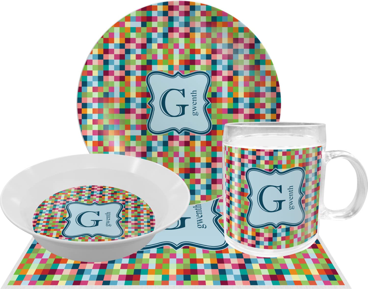 Personalized Retro Pixel Squares Melamine Bowl - 12 oz