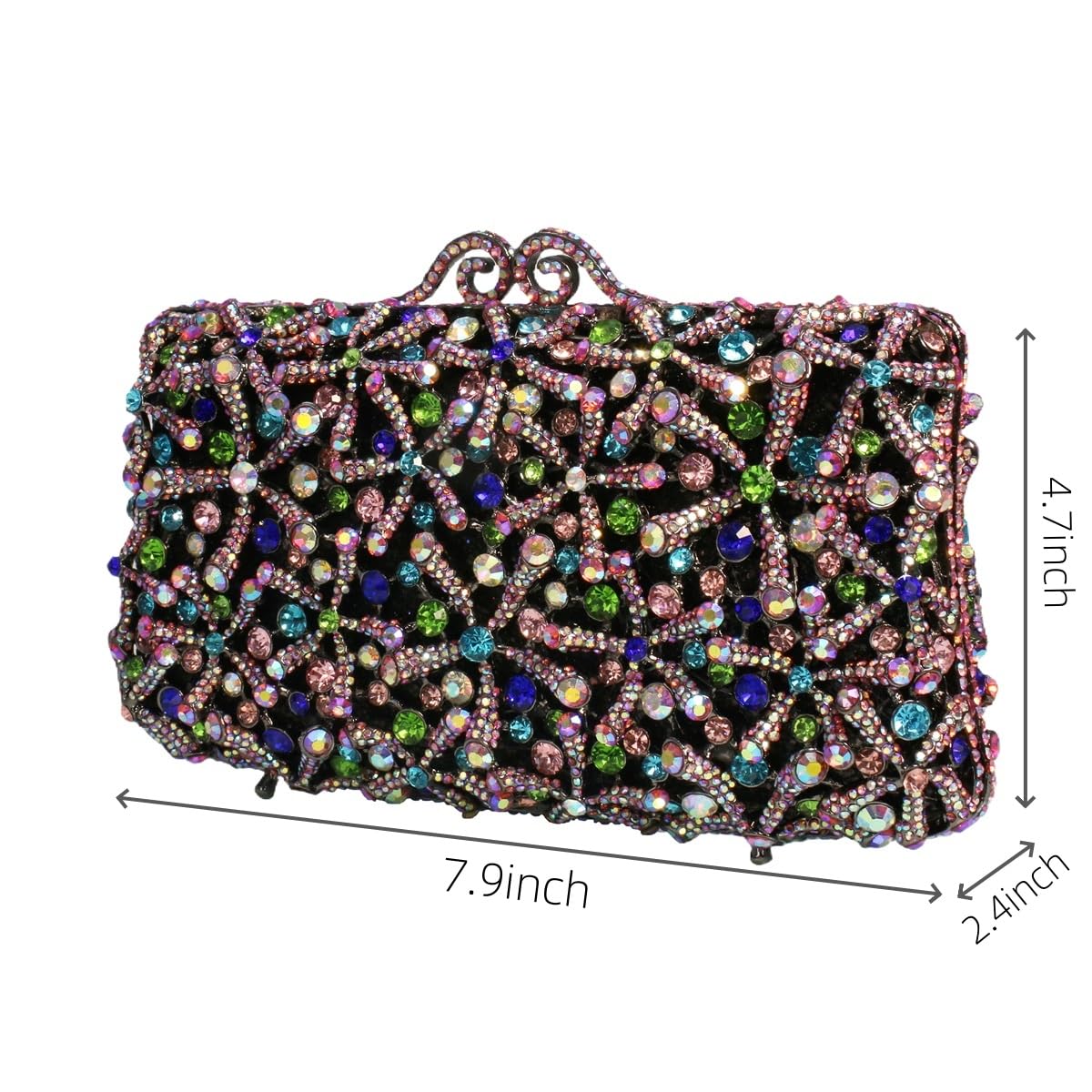 Tasysain Rhinestone Flower Clutch for Women Sparkling Starfish Glowing Handbag Dazzling Party Banquet Crossbody Purse, Colorful