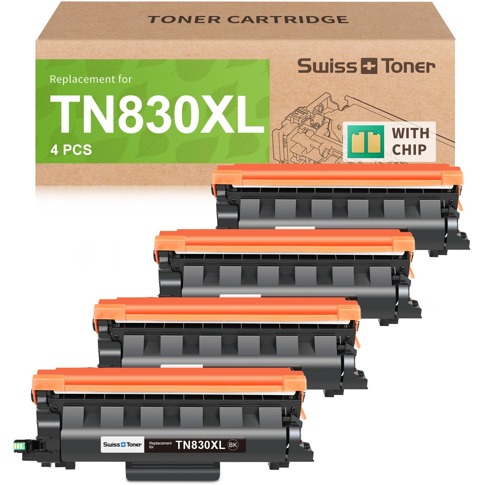 Compatible TN830XL TN830 TN830 XL TN-830 TN-830XL Toner Cartridges Replacement for Brother DCP-L2640DW HL-L2460DW L2480DW MFC-L2820DW XL HL-L2405W HL-L2400D 2465DW Printer, 4 Pack Black