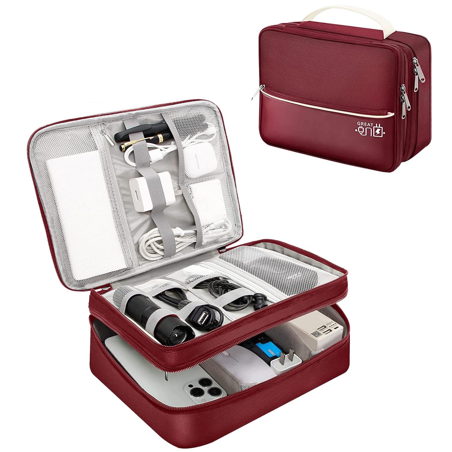 Mirramor 2 Layer Gadget Organizer Case,Electronic Accessories Bag,Tech Organizer Pouch For Hard Disk,Pen Drive For Home&Travel-24 X 18 X 10 Cm (Red, 2 Layer Cable Organizer Bag) (B0CXPWSGMZ) Amazon Price History, Amazon Price Tracker