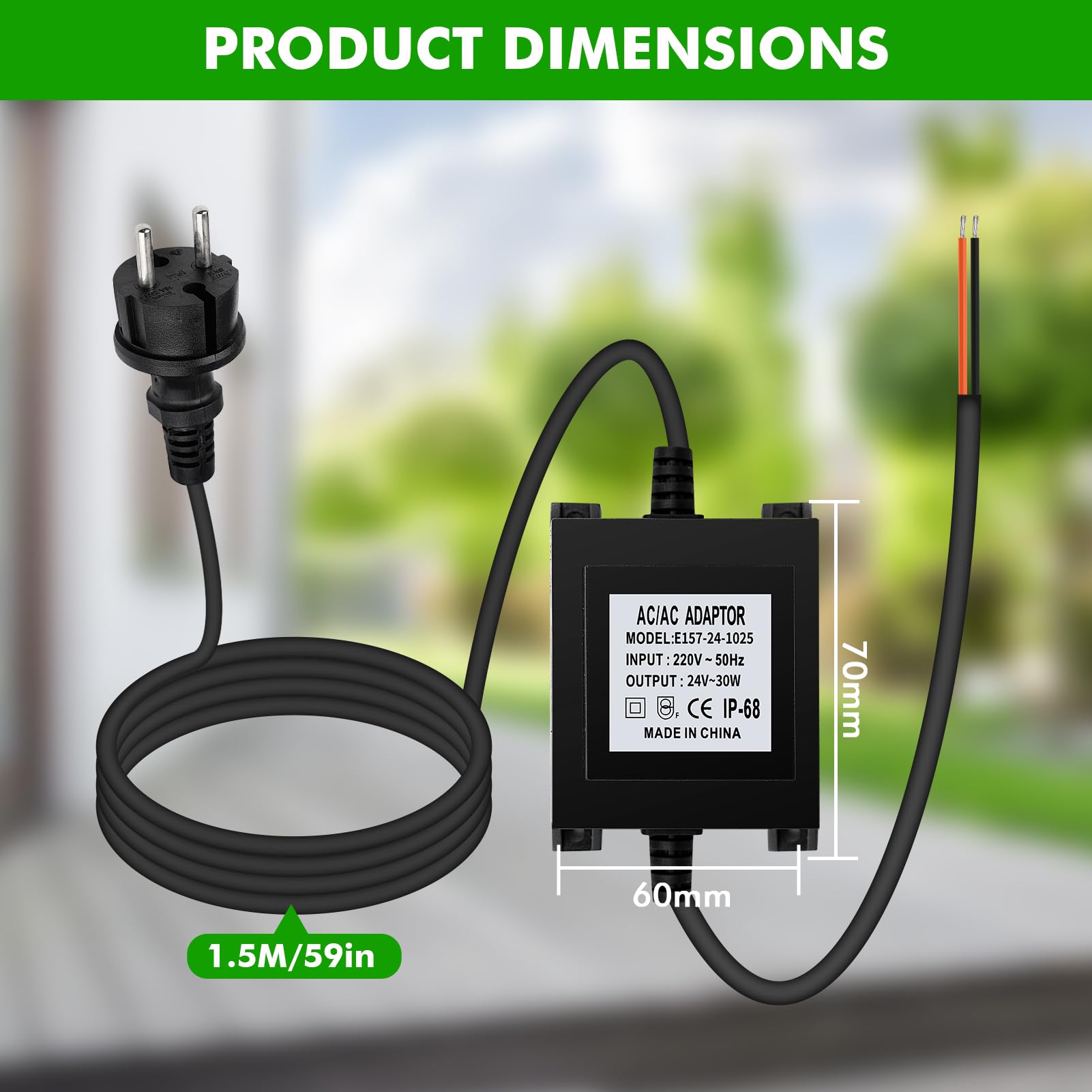 BuyWeek Trasformatore LED 24V, Alimentatore di Rete 30W, Alimentazione AC per Esterno, Trasformatore IP68 Impermeabile, Cavo di Rete da 1,5 m, Protezione da Sovraccarico, Surriscaldamento e