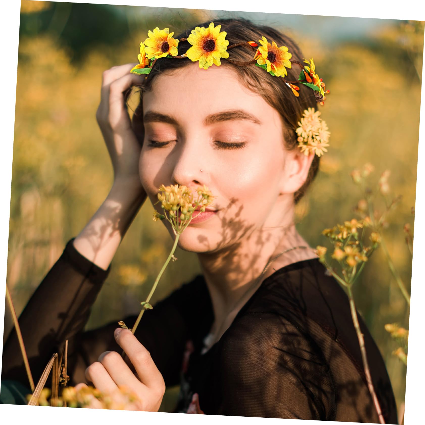 Bandeaux pour Cheveux Femme 2pcs Ornement de Cheveux Tournesol en Tissu et Nylon, Style Bohème Élégant, pour Mariage et Plage