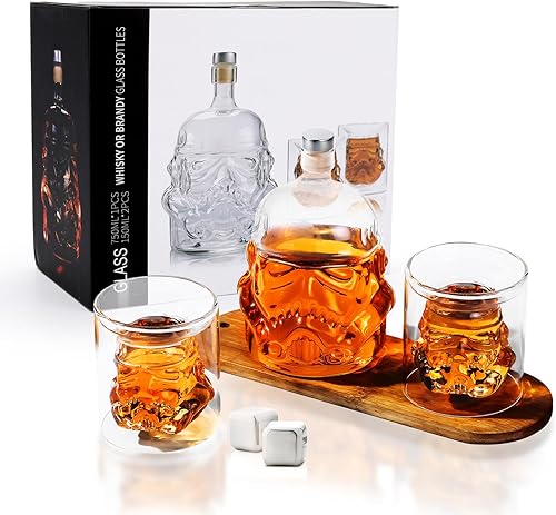 Juego de decantador de whisky creativo transparente con 4 copas de vino, piedra de whisky para licor, bourbon, whisky, escocés, vodka, regalo de Juego de decantador de whisky creativo transparente con 4 copas de vino, piedra de whisky para licor, bourbon, whisky, escocés, vodka, regalo de