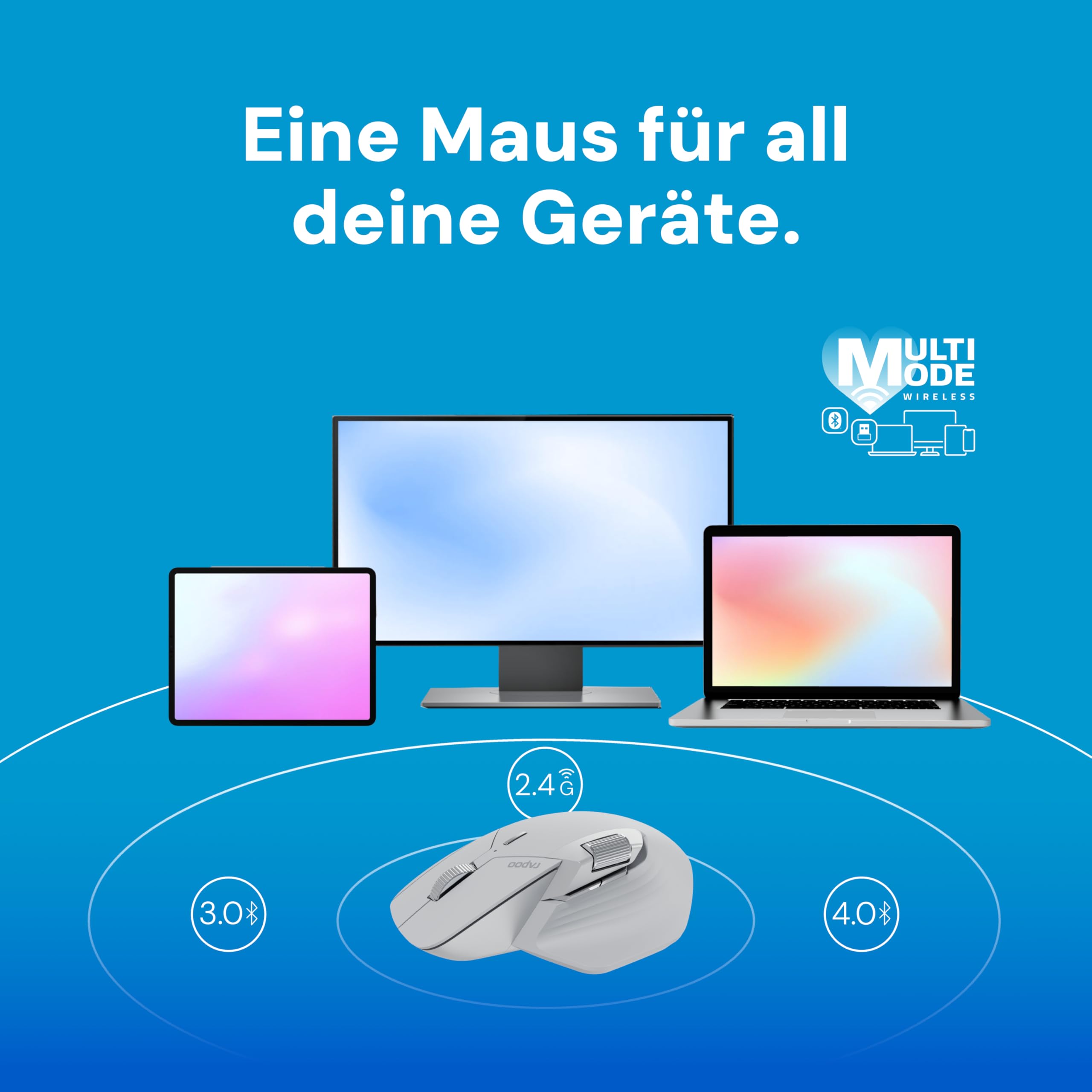 Rapoo MT760L bezprzewodowa mysz 4000 DPI czujnik, przyjazna dla środowiska, ładowana bateria, ergonomiczna mysz PC i Mac, szaro-biała
