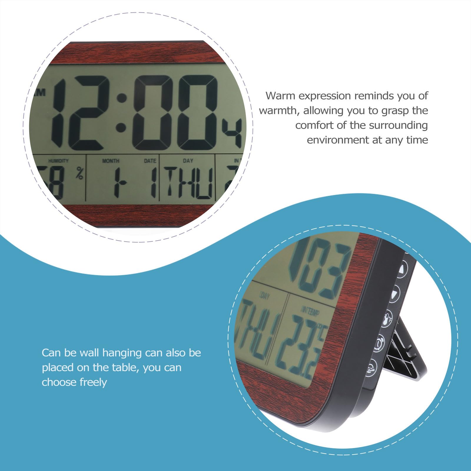 HOMSFOU Orologio Digitale da Parete Nero Calendario Perpetuo e Temperatura, Silenzioso e Auto-regolante in Plastica per Ufficio e Soggiorno Moderno