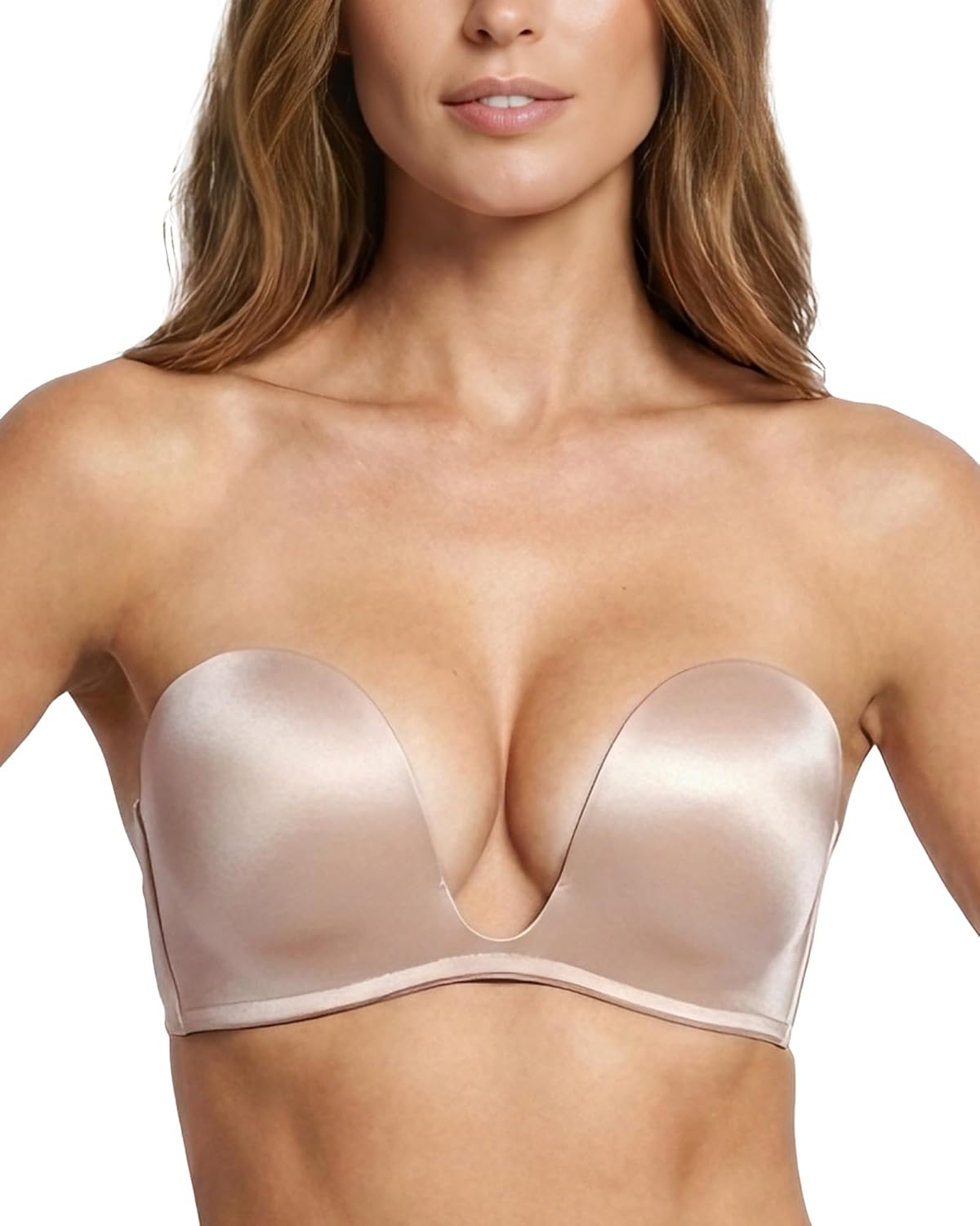 DotVol Women's Multiway Deep U Plunge Padded Push Up Convertible Bra