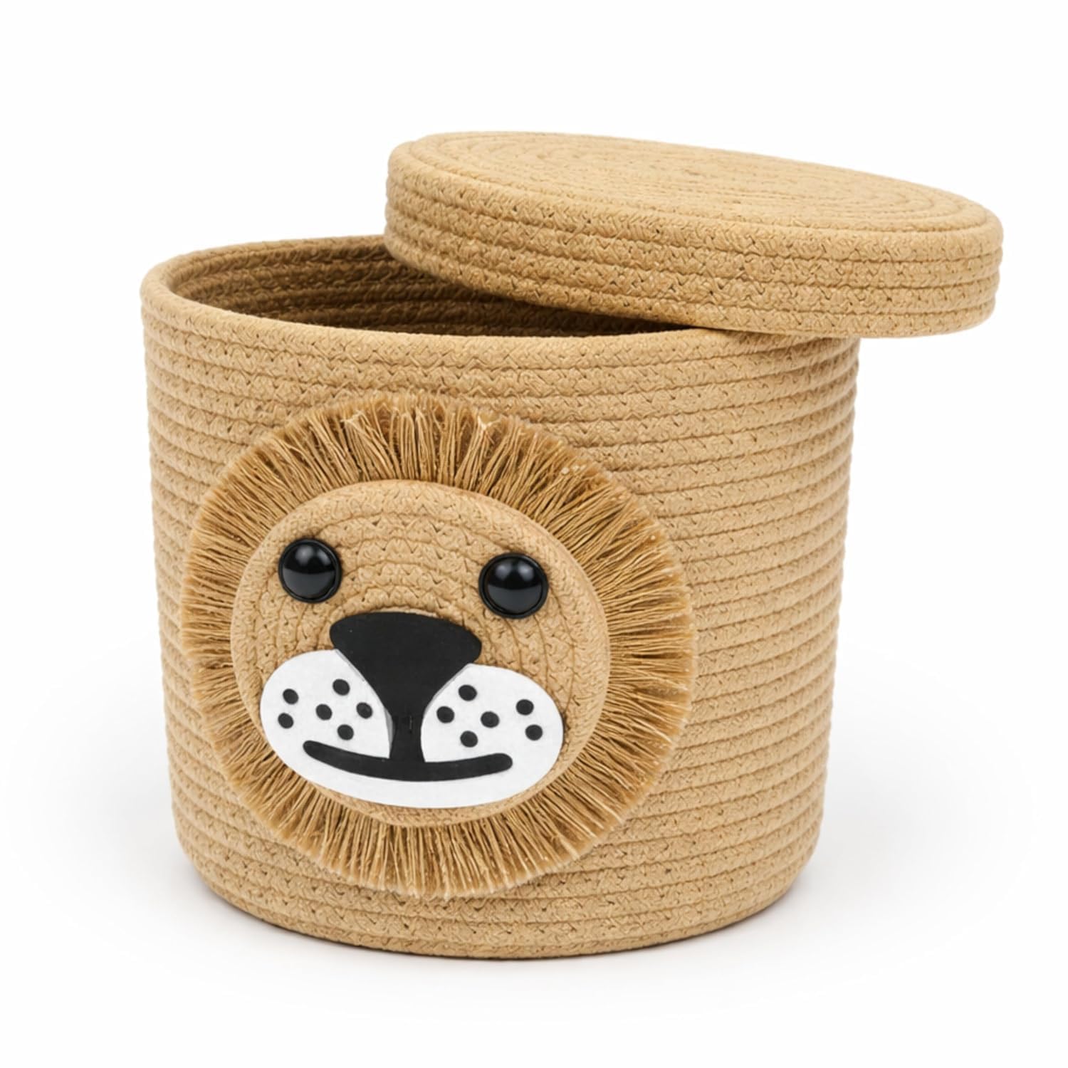 BUNAII Cute Animal Basket, Large Capacity Cotton rope Woven storage Basket,Lundary BAsket,Organizer for Clothes,Towel, Kids toys (Pack of 1) (Beige Tiger)(8 x 10) inches-image-25