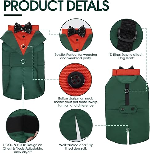 Vista 81 de Kuoser - Juego de traje y paliacate para perros grandes y medianos, tema de esmoquin, para bodas