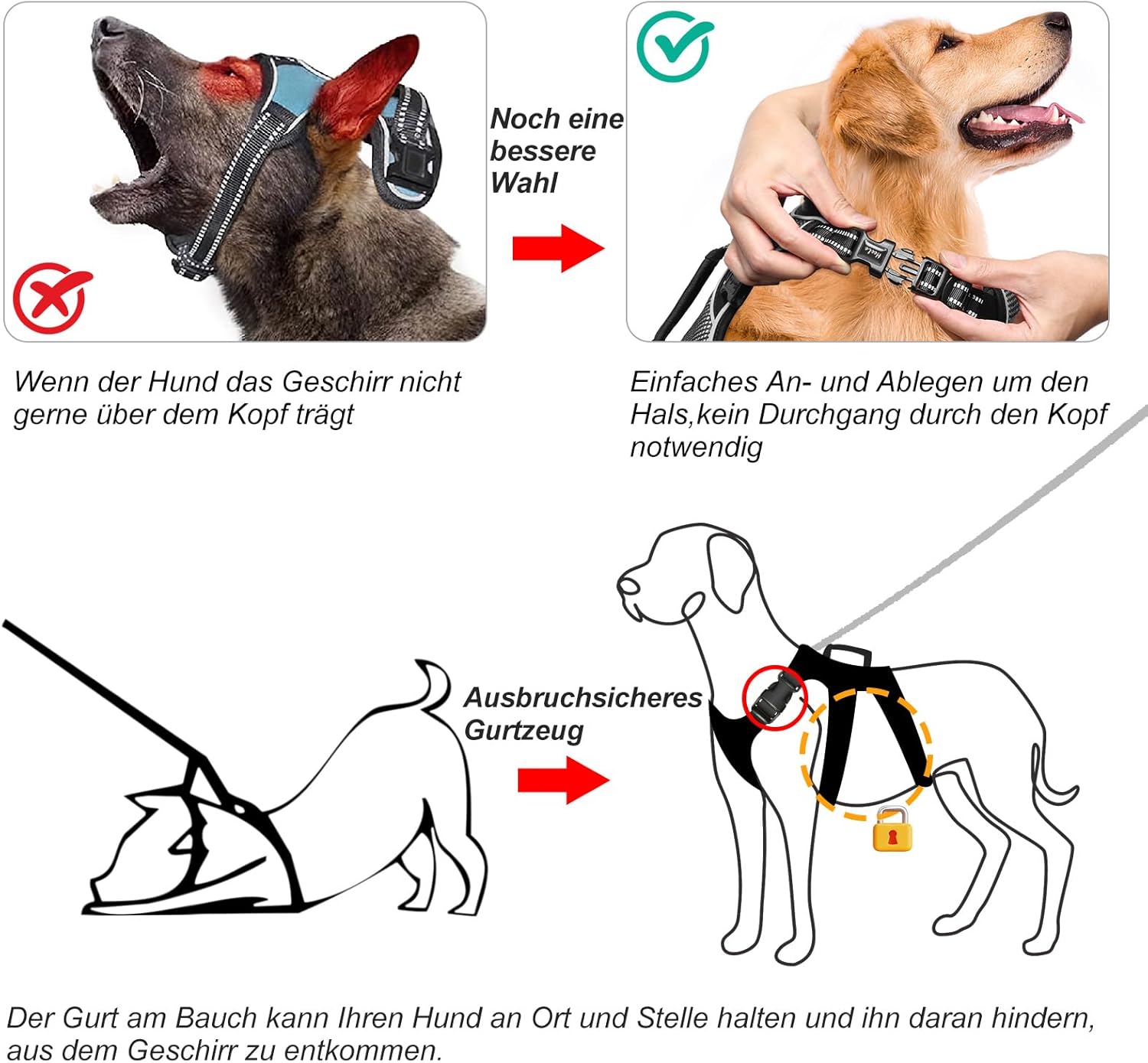 HEELE Dog Harness, Escape Proof Dog Harness, Release on Neck, No Pull Reflective Adjustable Vest with Durable Handle, Dog Harness for Outdoor Training Walking, Dog Harness for Big/Active Dogs, XL