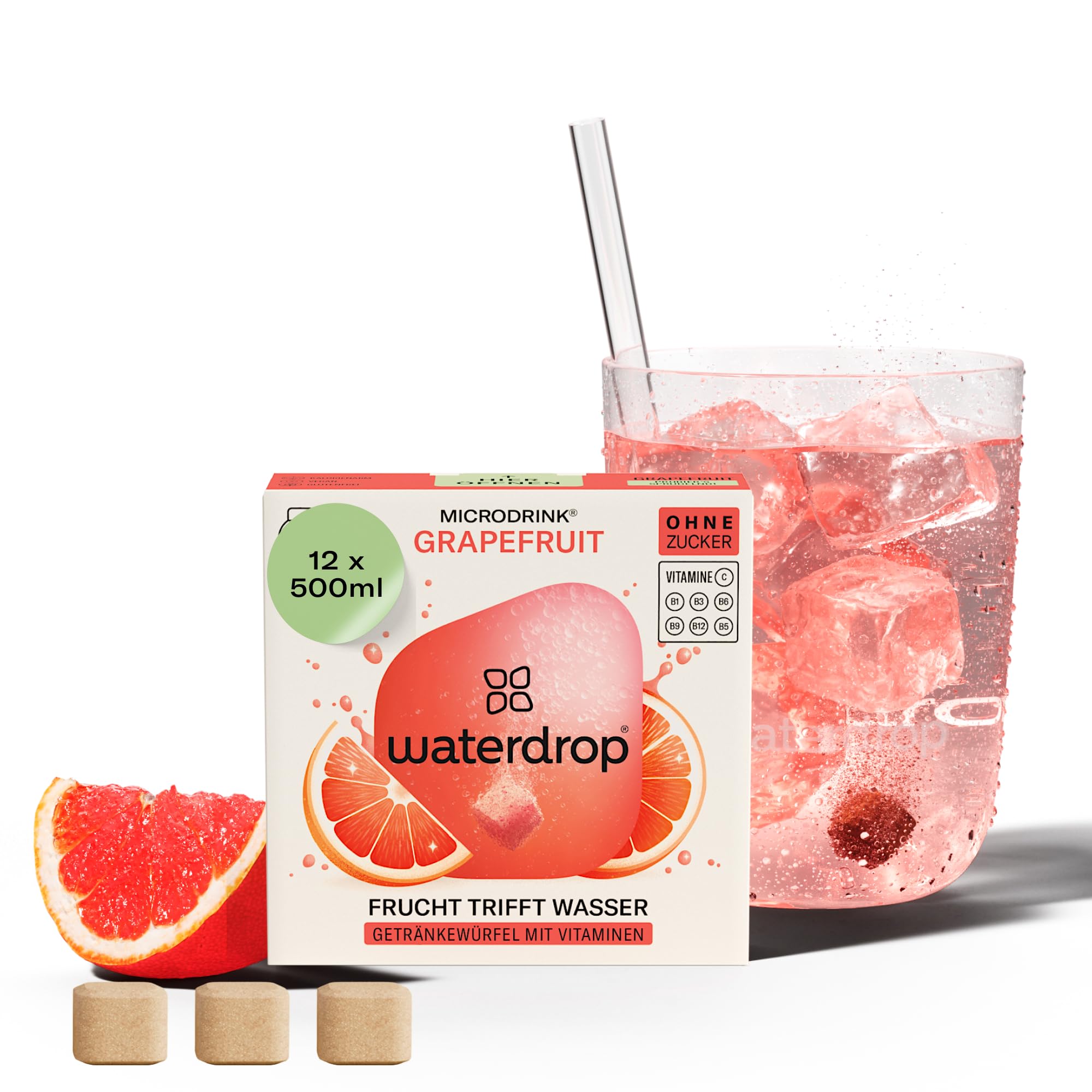 waterdrop® Microdrink Limonade: Grapefruit, 12 Drops Würfel, zuckerfreies Getränkpulver, fruchtige Sorte, Frucht- und Pflanzenextrakten, mit wertvollen Vitaminen, Wasserzusatz