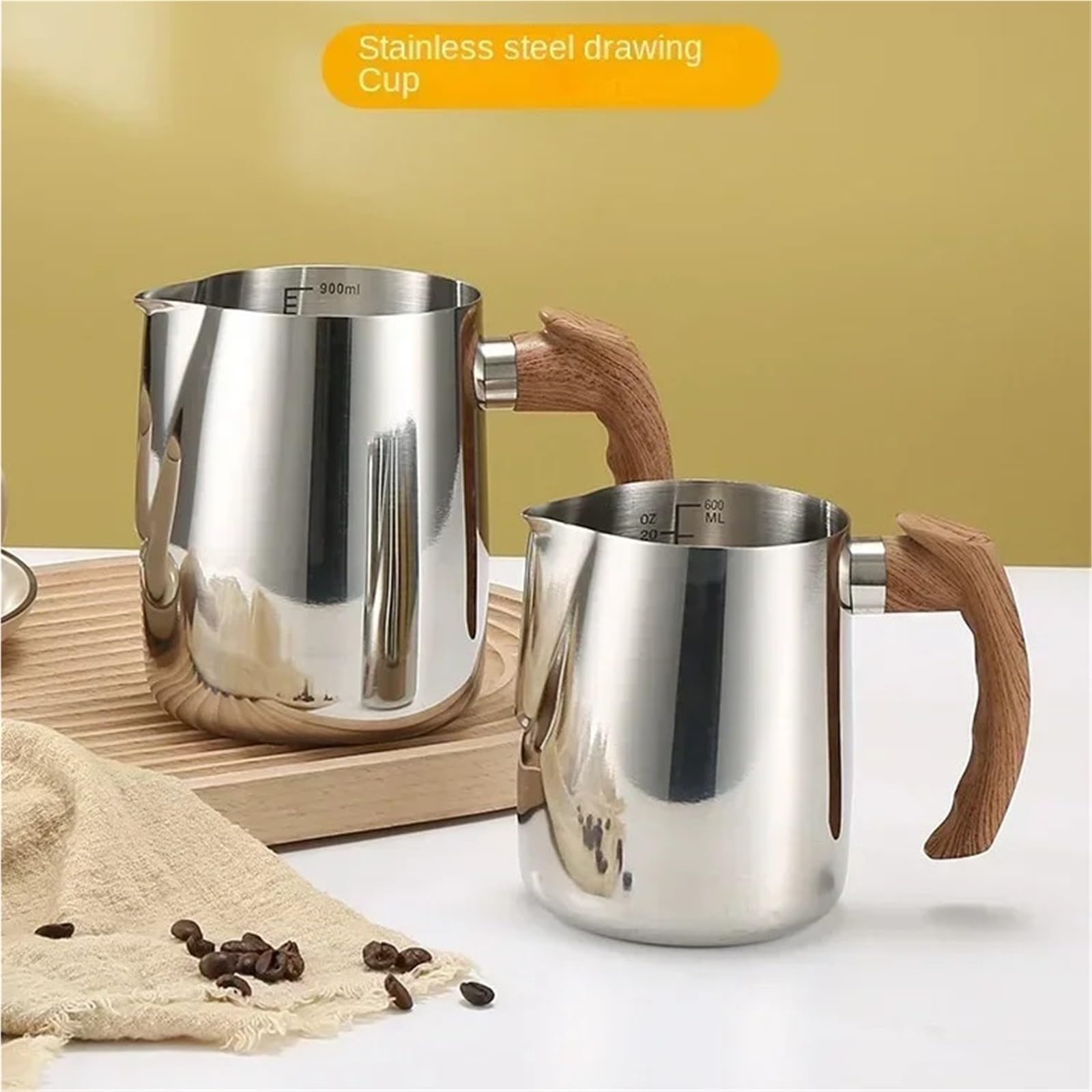 Jarras de espuma de leche, jarra de espuma de café de acero inoxidable para latte, capacidad de 600/900 ml, ideal para baristas y uso doméstico, duradera y fácil de limpiar