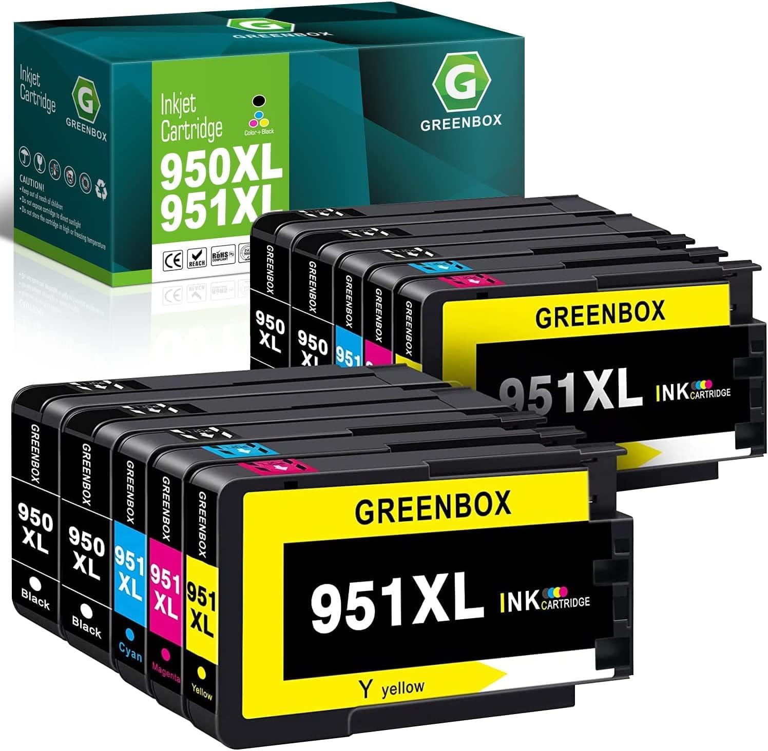 GREENBOX Compatible Ink Cartridge Replacement for HP 950XL 951XL 950 951 for Officejet Pro 8600 8610 8100 8620 8630 8640 8615 8625 8616 276DW 271DW 251DW(4 Black 2 Cyan 2 Magenta 2 Yellow 10 Pack)