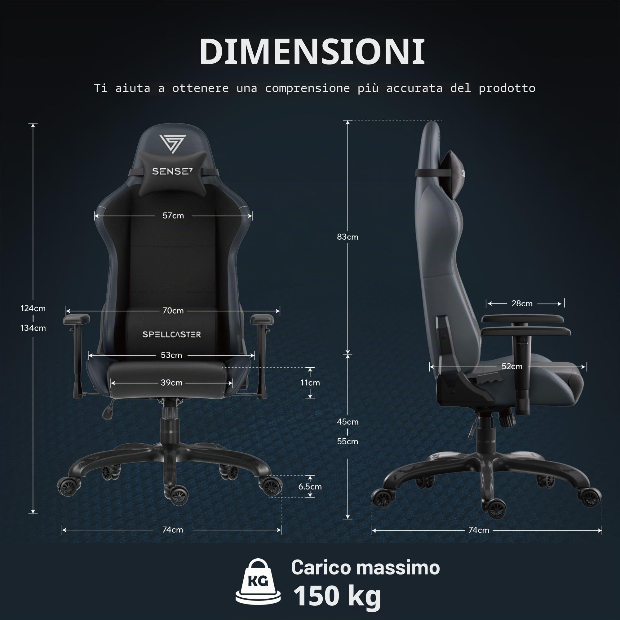 SENSE7 Sedia Gaming Spellcaster FUKU - Eco-Pelle & Alcantara - Comfort Ergonomico, Inclinazione 160°, Braccioli 1D, PU Durevole & Schiuma Traspirante - Ideale per Ufficio o Casa, Design Elegante