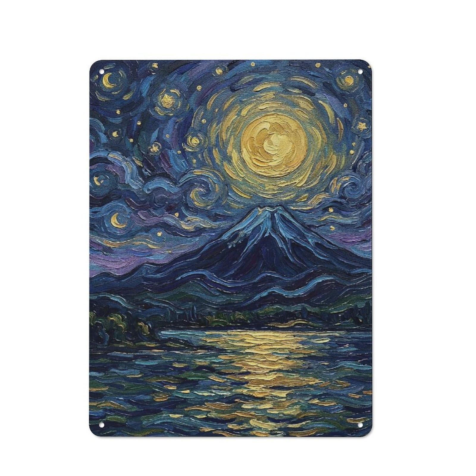 Junmoney Style-12 Modern Retro Decorative Metal Plaque 40X30cm Featuring Mountain And Starry Night Painting, Loft Wall Plaque For Flat, Bar, Studio Or Gallery Wall