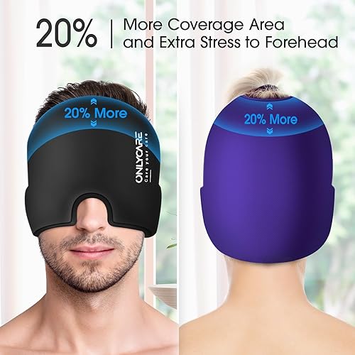 Miniatura 5 de ONLYCARE Gorra de alivio de migraña, envoltura mejorada para la cabeza de hielo de migraña, sombrero de alivio del dolor de cabeza para migraña,