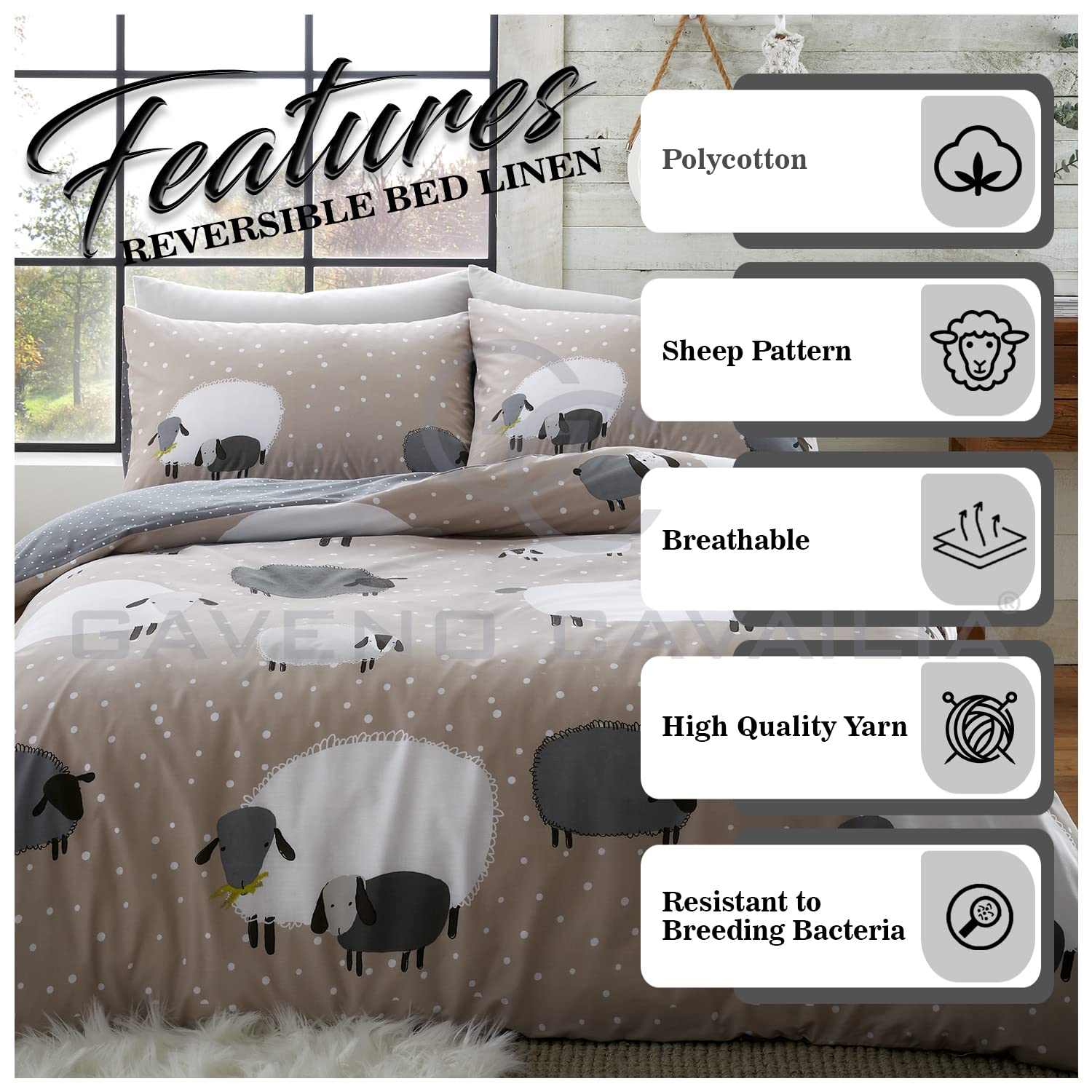 GC GAVENO CAVAILIA Set copripiumino king size, traspirante stampato naturale, facile da pulire, set di biancheria da letto di pecora lavabile (230 x 220cm)