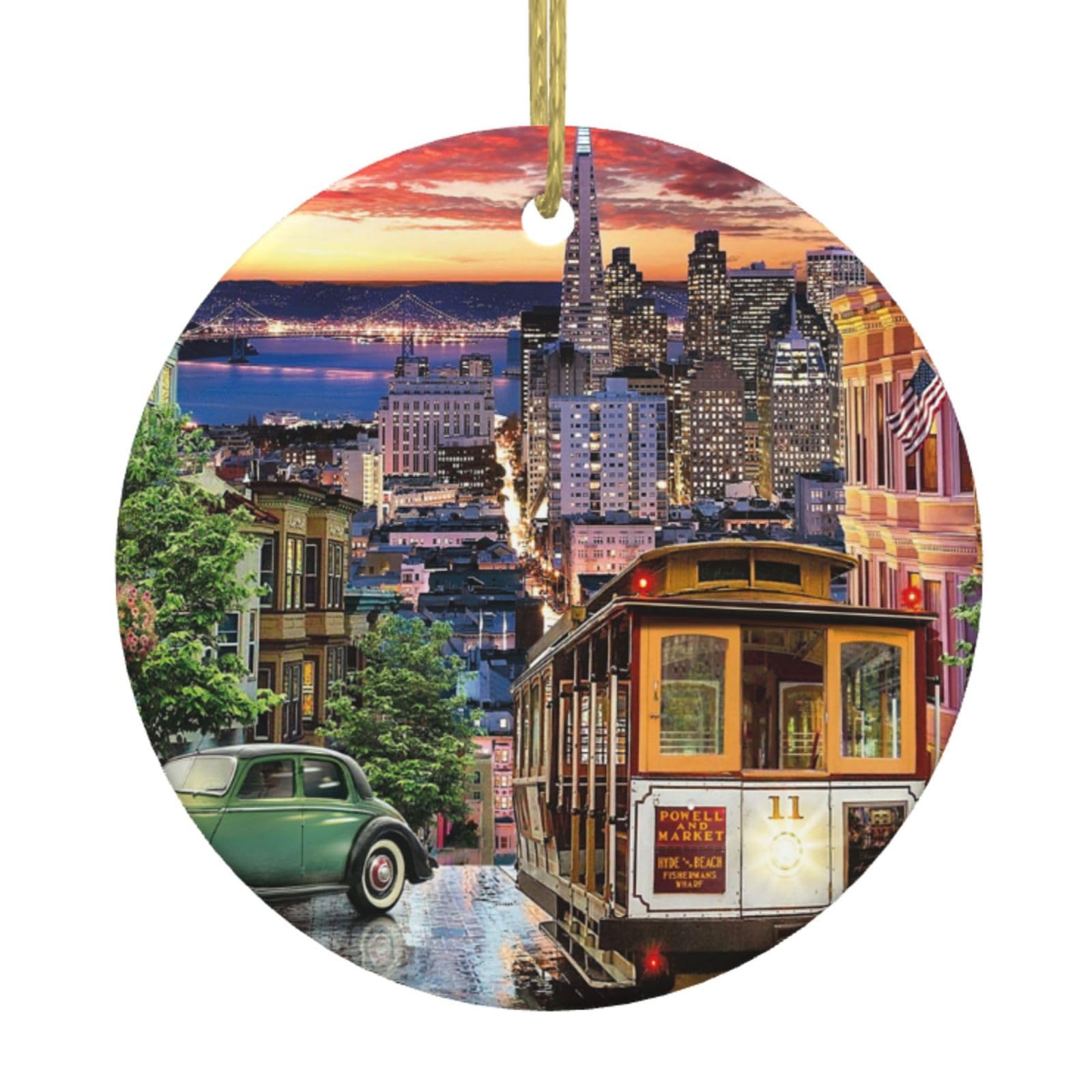 Feetox White San Francisco Christmas Tree Ceramic Hanging Xmas Tree Decoration Bauble Round Ceramic Decorations Decorative Home Decoration
