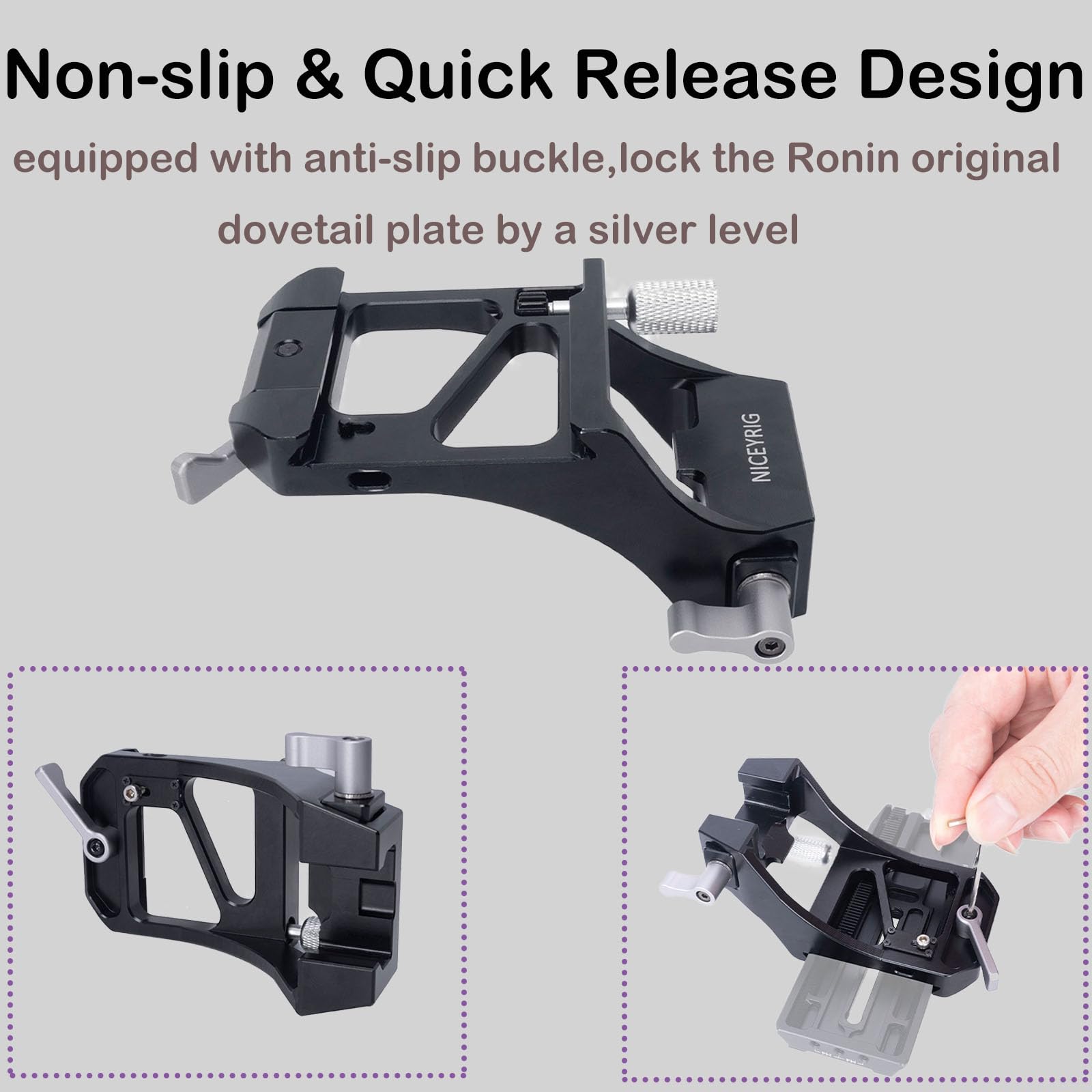 Pionowy uchwyt kamery DJI, pionowy adapter do kamery NICEYRIG do DJI RoninS2/S3/S3pro, wspornik płytki szybkiego zwalniania ze stopu aluminium, nośność 2 kg - 528