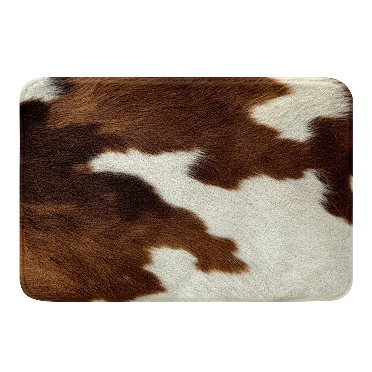 Erosebridal Faux Cowhide Rug 20"X32", Cute Cow Print Bath Mat for Kids Little Boys, Western Cowboy Bath Rug Wildlife Animal Skin Door Mat, White Brown