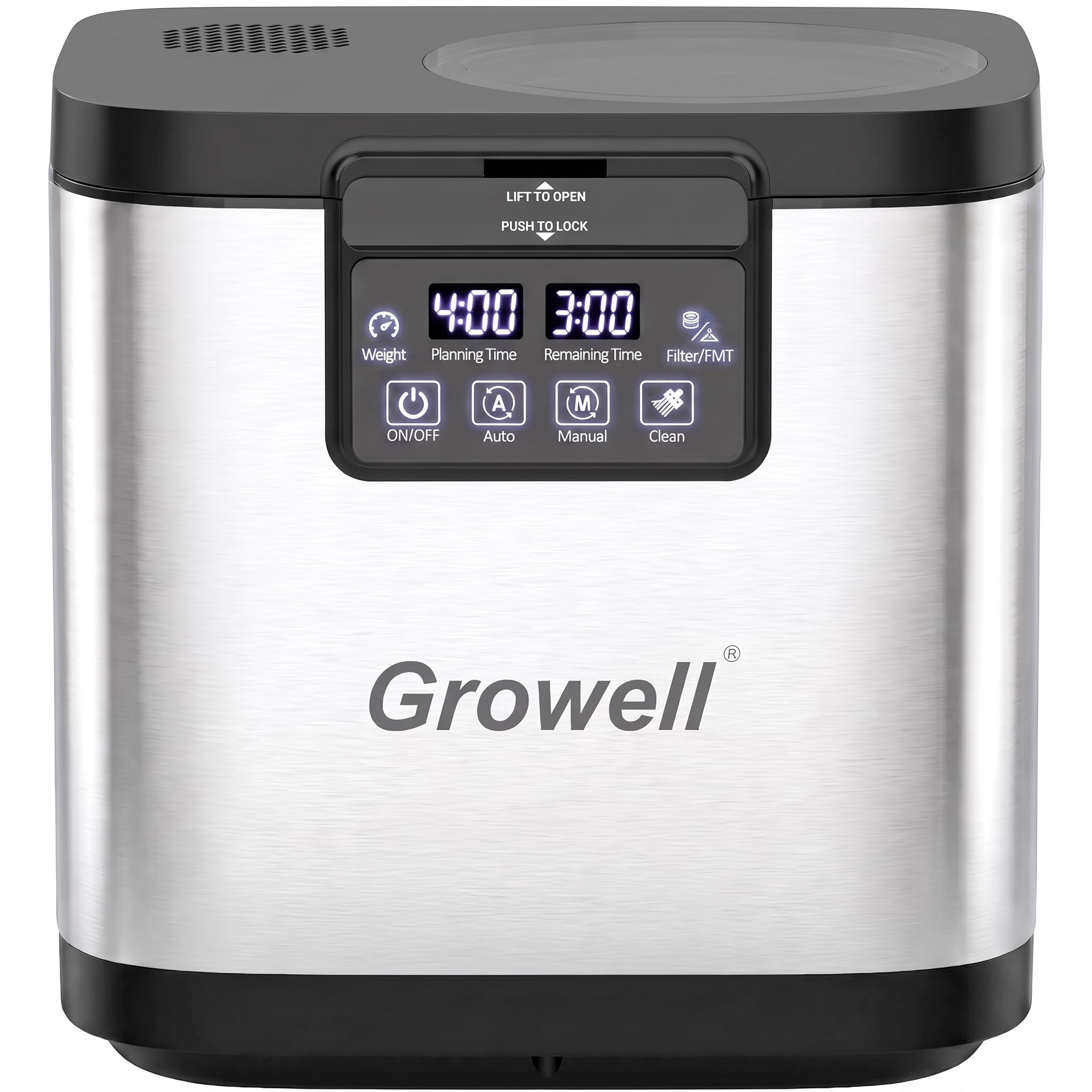 Growell 4L Electric Composter for Kitchen, Brushless Motor,Sliver/Black Lid | Countertop…