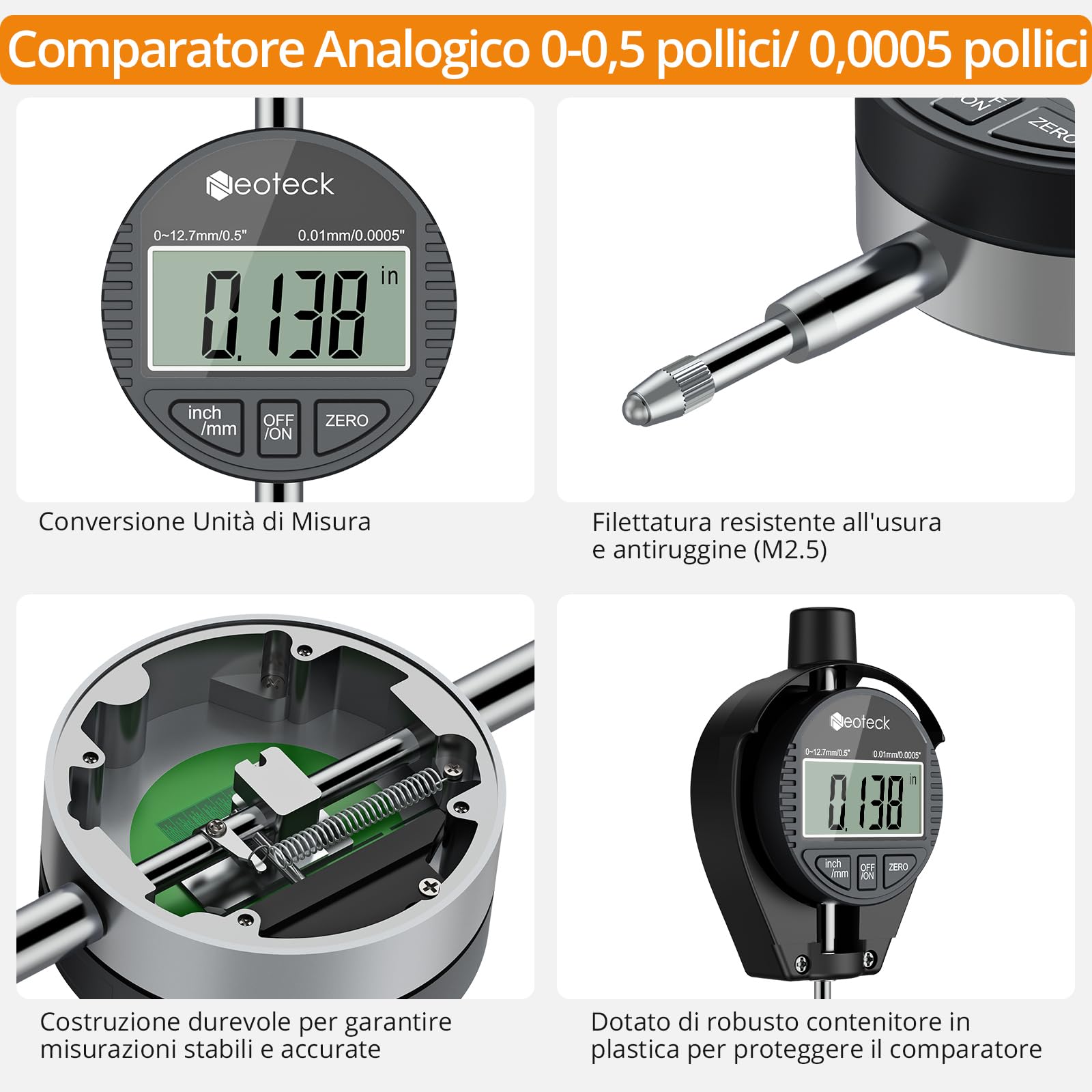 Neoteck Set Alesametro Digitale 50-160mm 0.01mm con 12 Testine Sostituibili