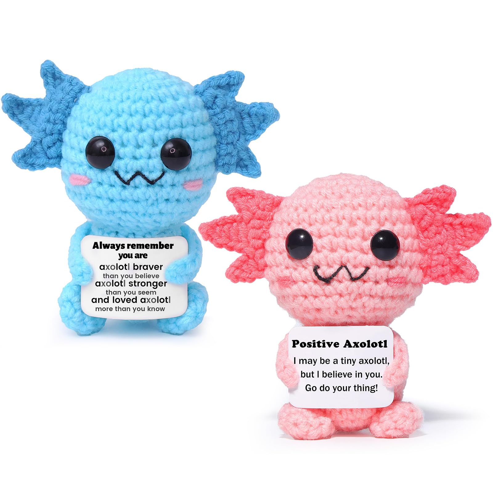2Pcs Emotional Support Gift, Positive Crochet Axolotl Gifts, Emotional Support Crochet Dolls, Creative Cute Crochet Doll, Positive Axolotl for Friends, Women, Student-Knit Plush