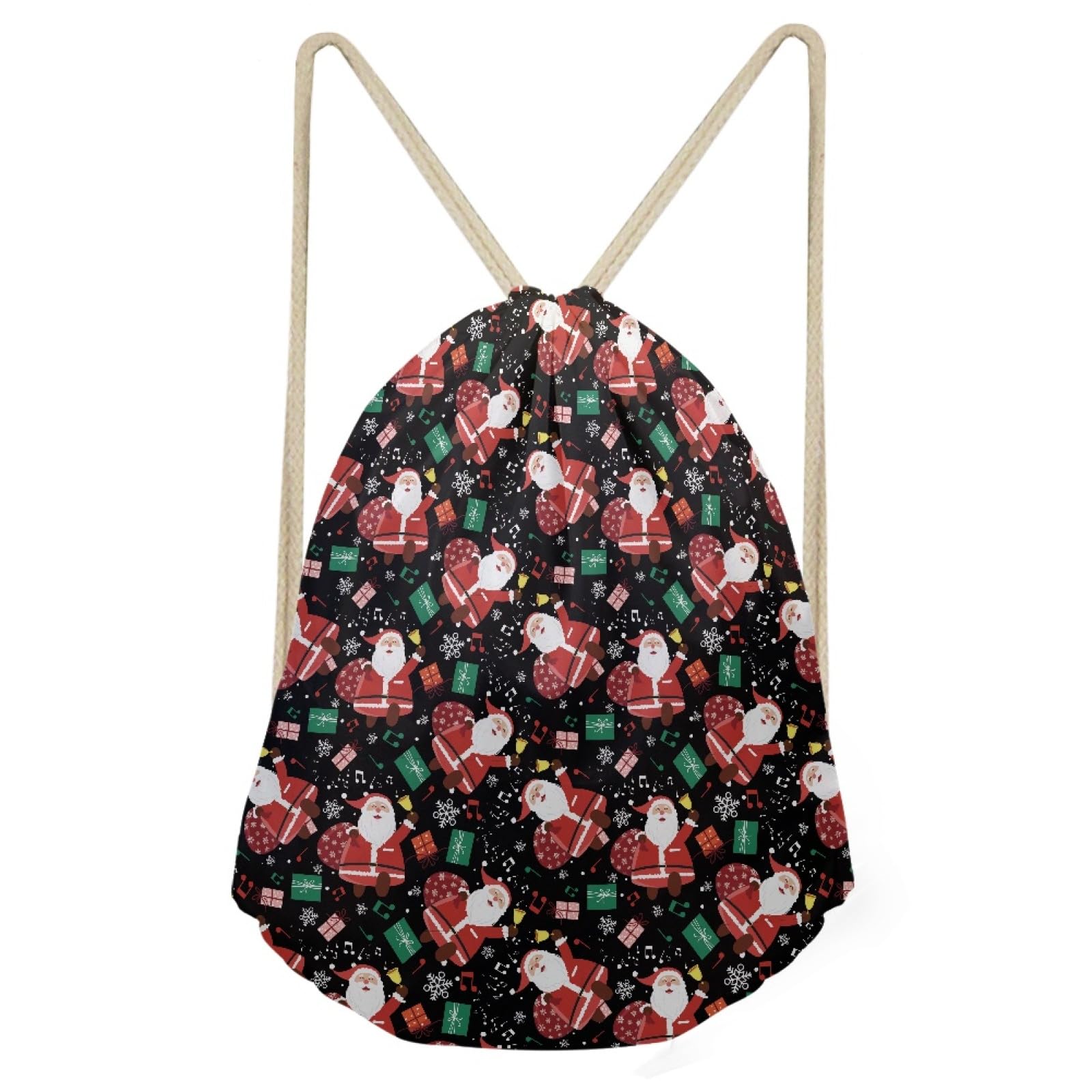 Wanyint Christmas Print Unisex String Swim Sport Gym Sack Drawstring Bag Waterproof Drawstring Sport Bag for Sports Beach Holidays Swimming Travel
