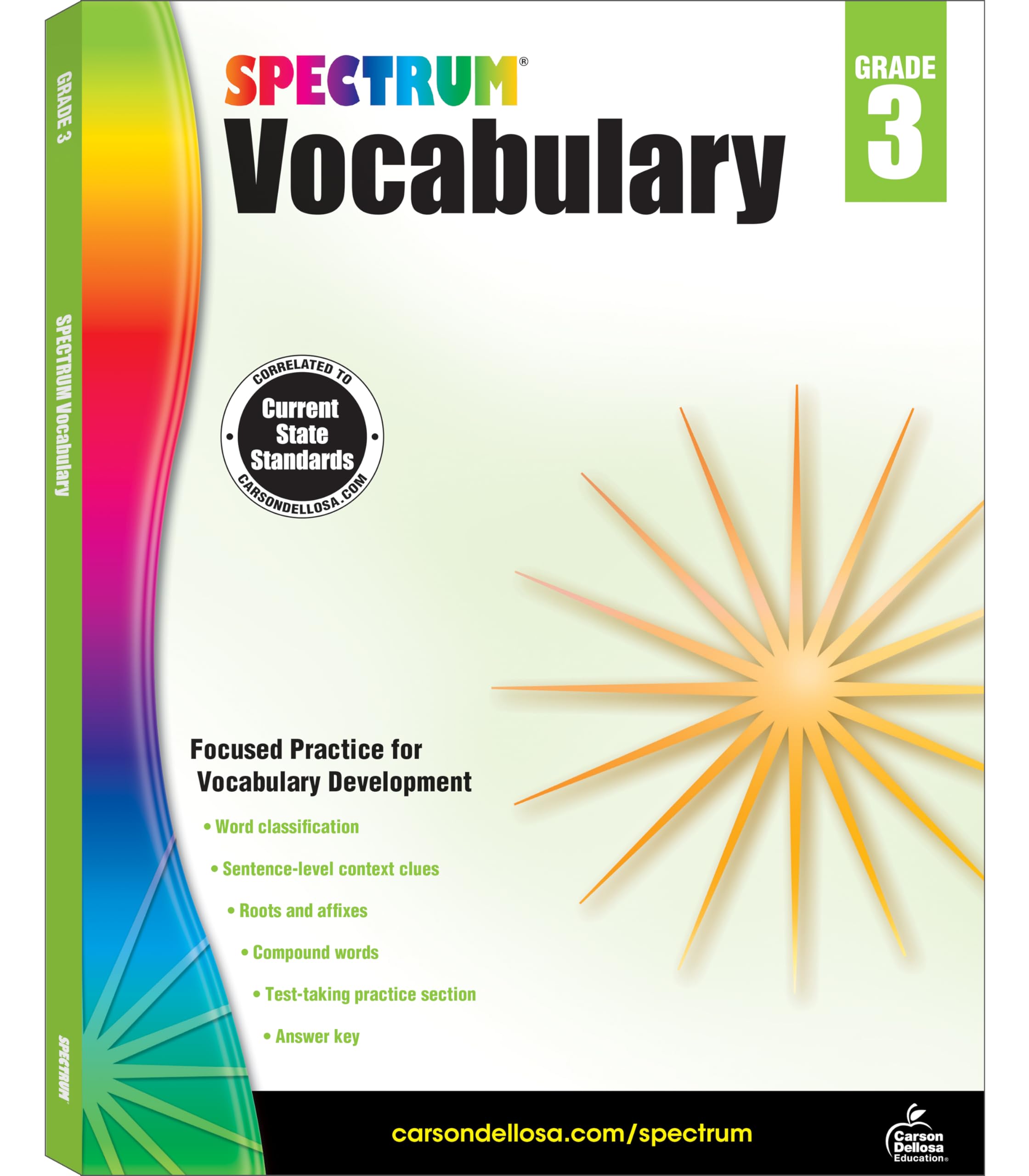 Spectrum Grade 3 Vocabulary Workbook, Language Arts Book Covering Compound Words, Context Clues, Roots and Affixes, Reading Comprehension, and More, ELA Classroom or Homeschool Curriculum