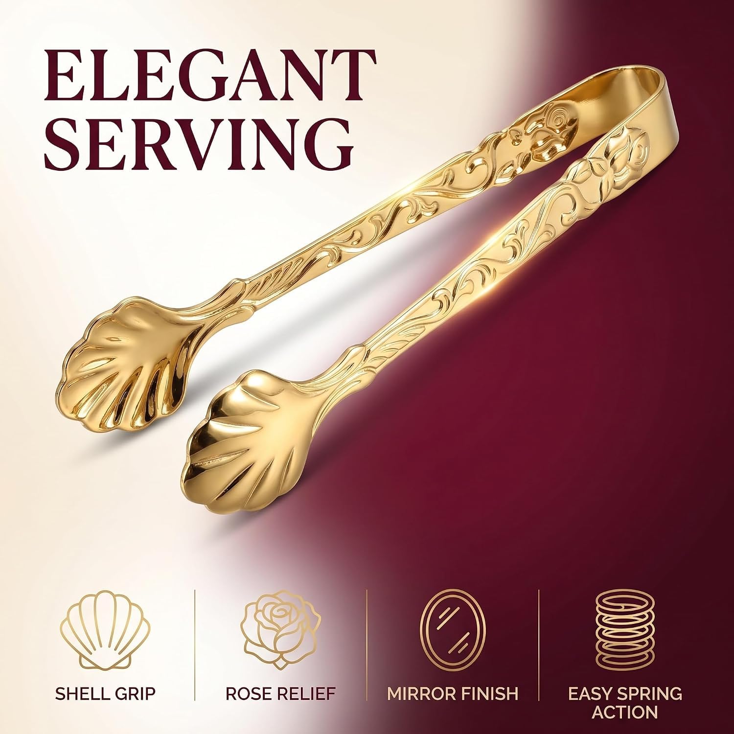 Gold Sugar Tongs - Vintage Rose Design -4