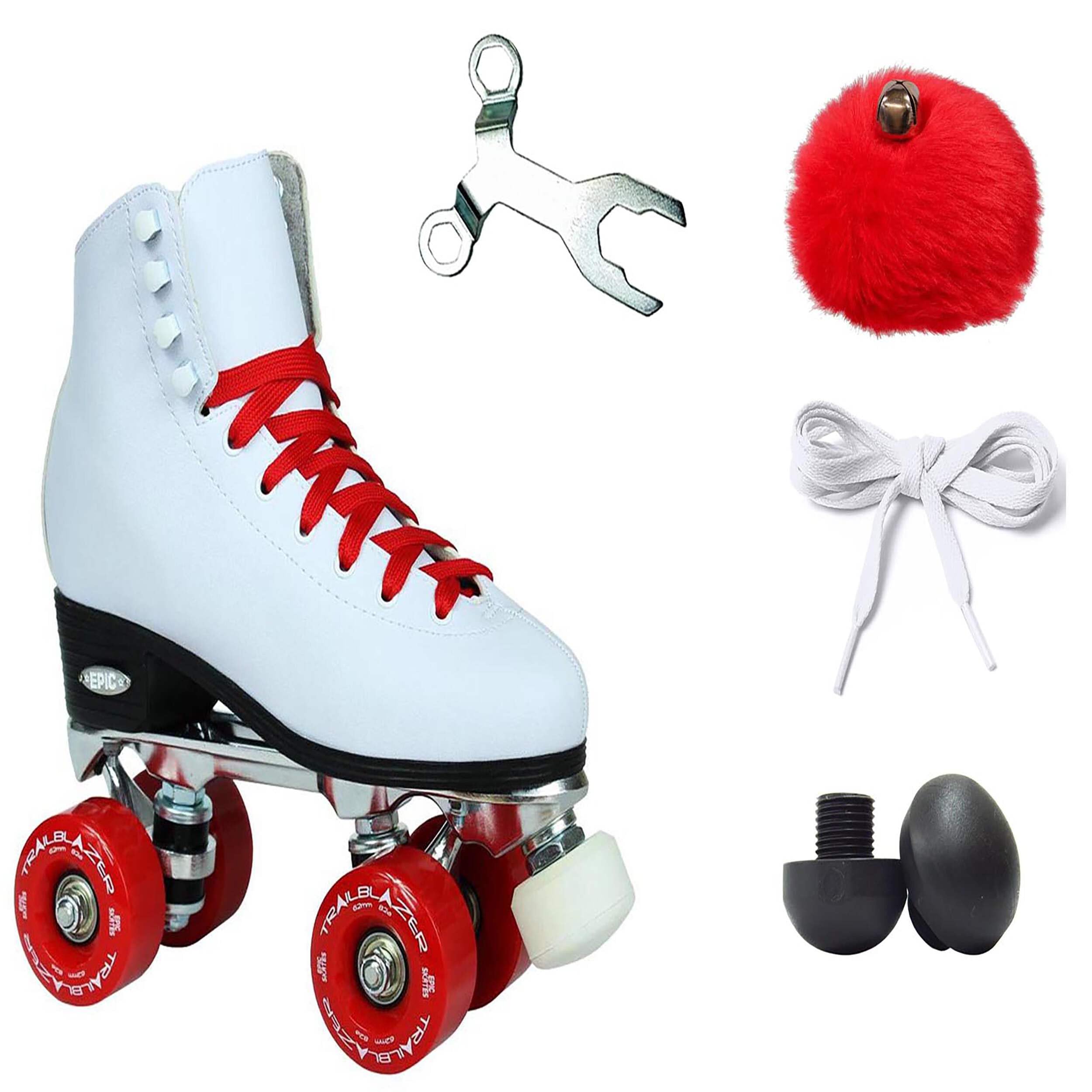 Epic Skates Classic High-Top Quad Roller Skates with Red Wheels, Ladies 9