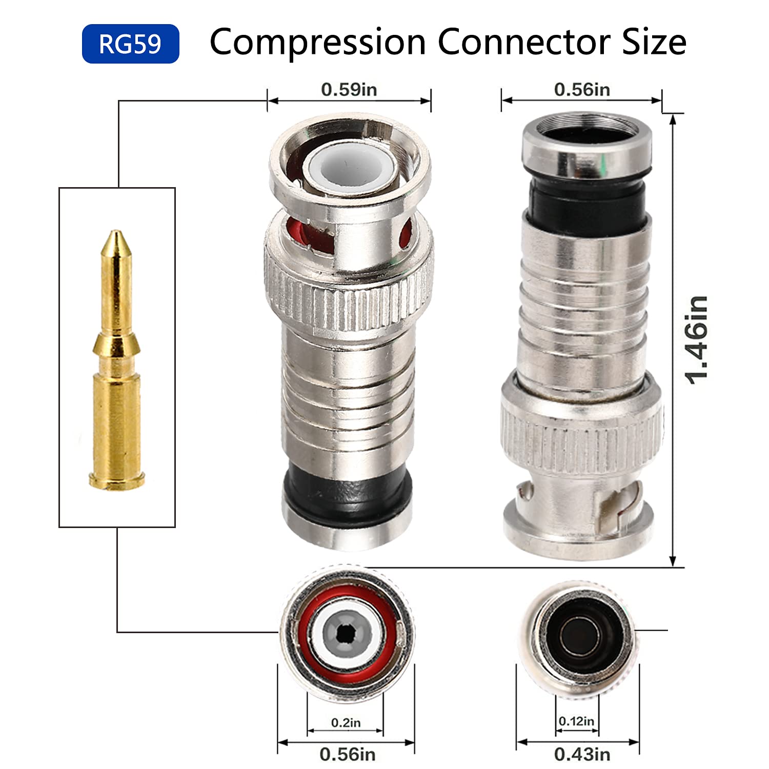 Connecteur BNC Mini – Support PCB Droit – 75 Ohms – Prise COAX – Neuf