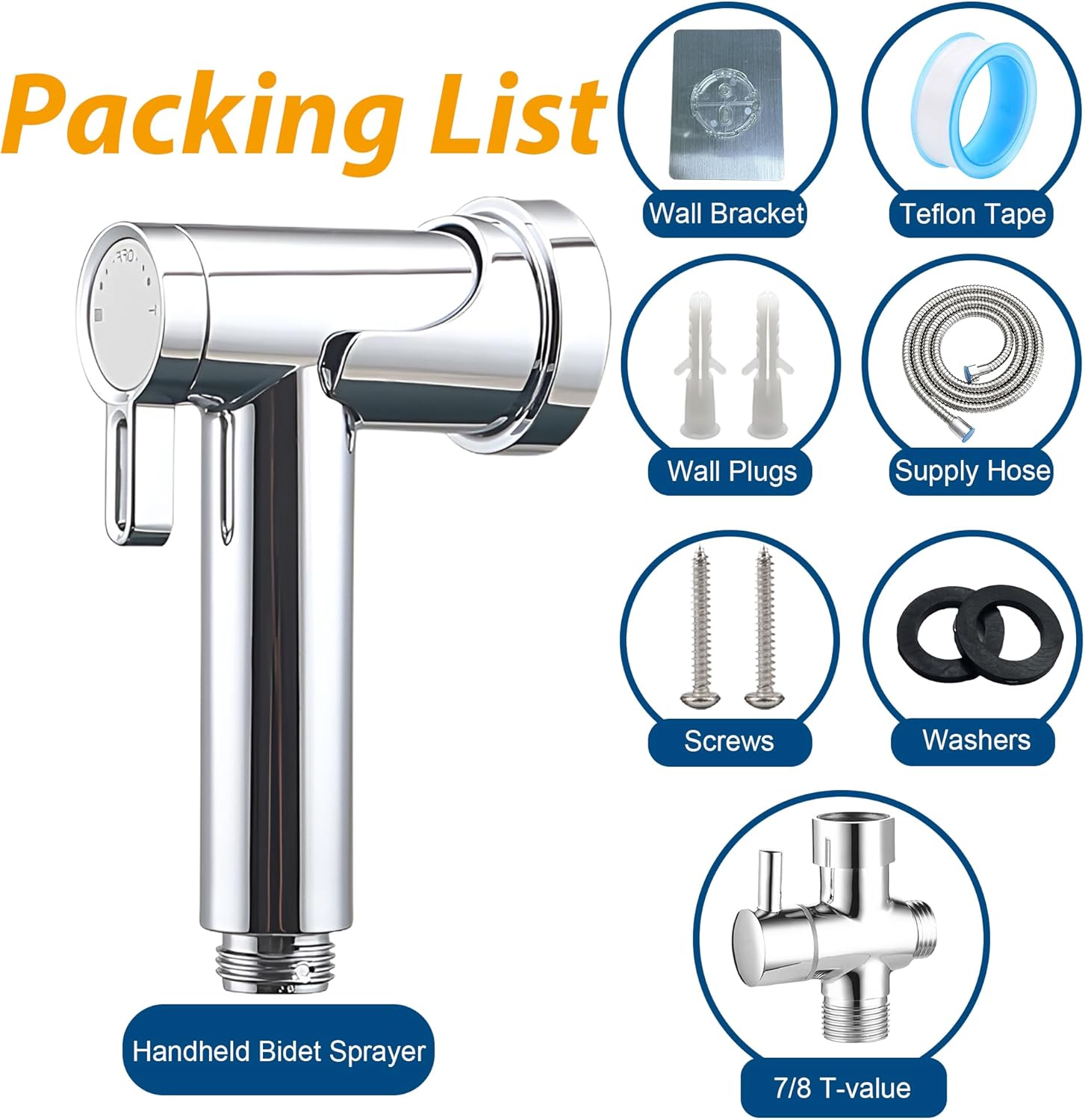 Chrome Handheld Bidet Sprayer for Toilet, Magnetic Jet Spray for Toilet with 2 Modes, Wall Mount Adjustable Water Pressure Hand Bidet