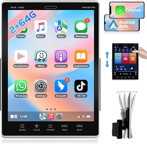 Podofo 2+32G inalámbrico CarPlay doble Din Android coche estéreo Radio pantalla táctil Bluetooth 9.5 '' pantalla vertical receptor de audio con