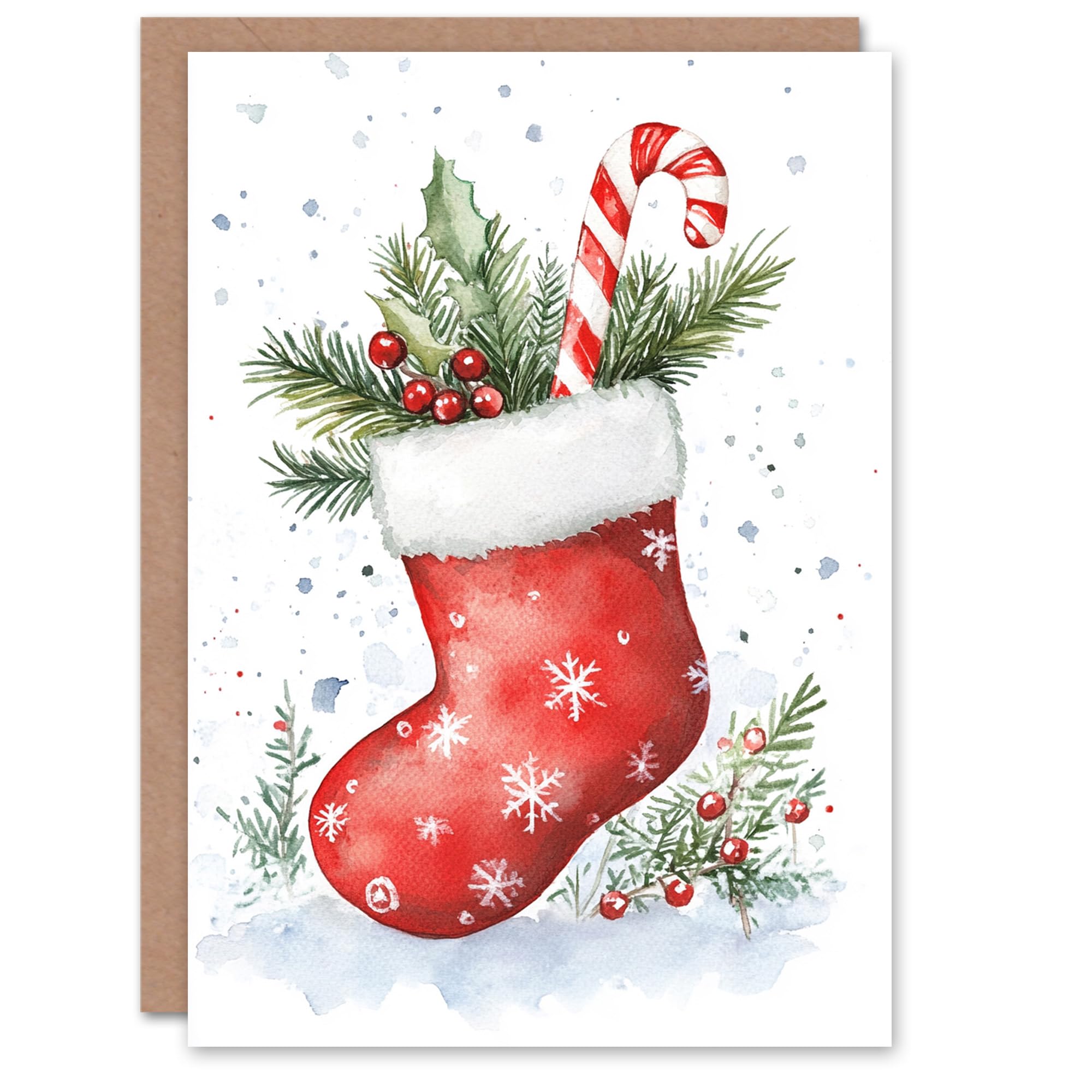 Artery8 Stocking With Candy Cane Holly Blank For Him Or Her Art Xmas Festive Christmas Card