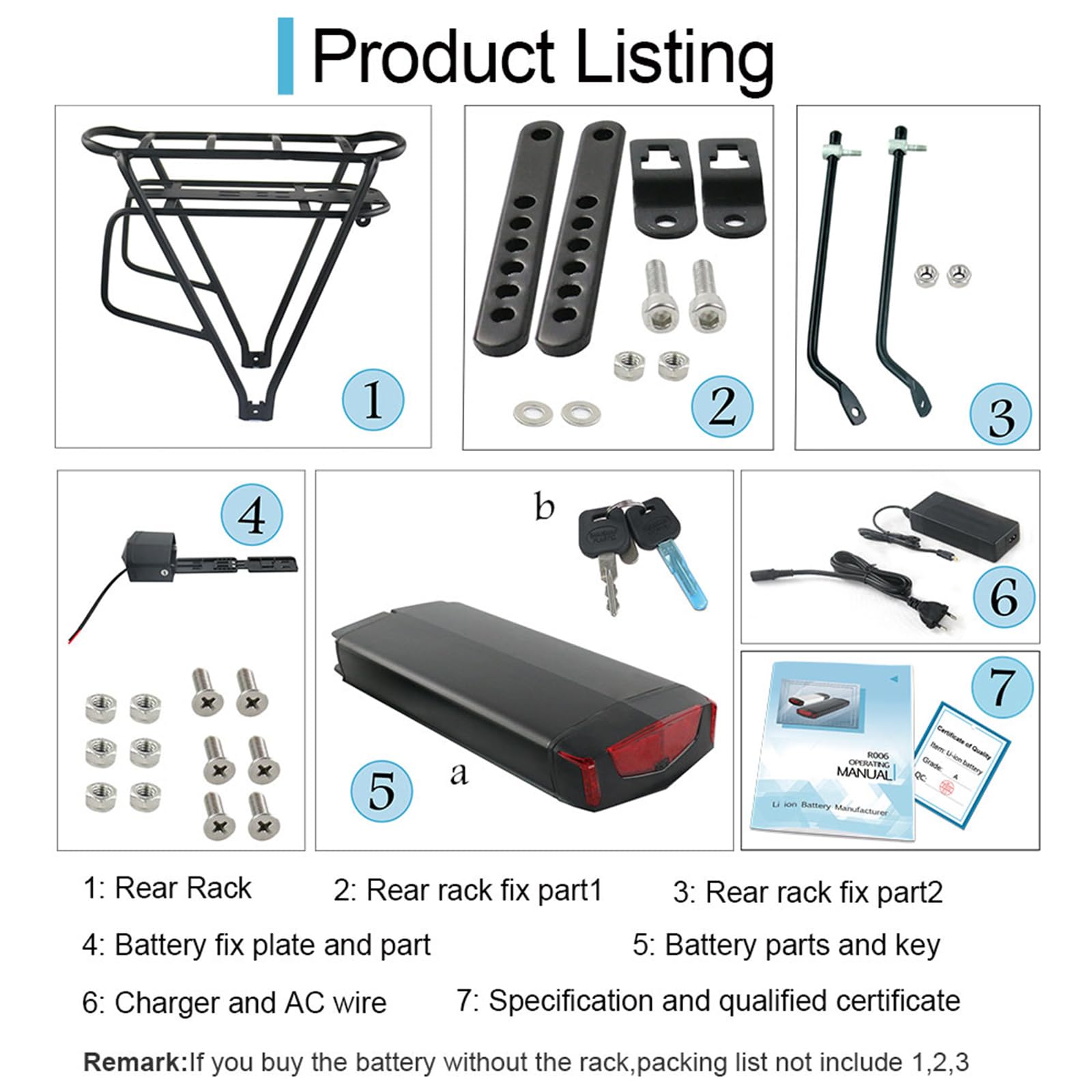 Batteria elettrica da 36 V 15 AH 250 W 350 W 550 W Pannier Rack Ebike Battery with Pannier Rack for 24/26/28 inch V-Brake Rear Wheel Bike Mifa, Aldi, Prophete, Rex