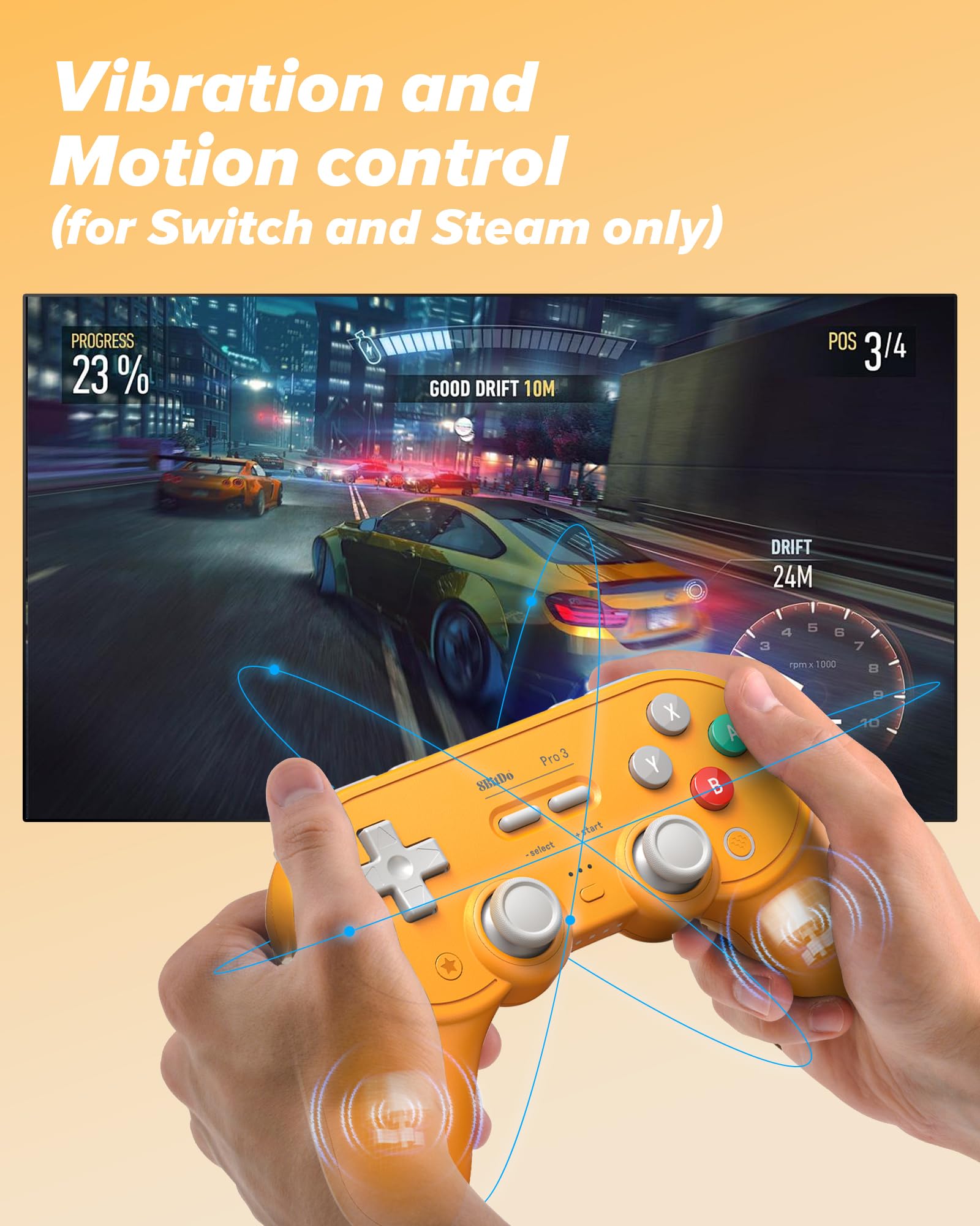 8Bitdo Pro 3 Controller Bluetooth con Joystick TMR, Pulsanti ABXY Intercambiabili, Pulsanti Posteriori Pro, Dock Ricarica, Grilletti Effetto Hall per Switch/Switch 2, Windows, Apple, SteamOS, Android