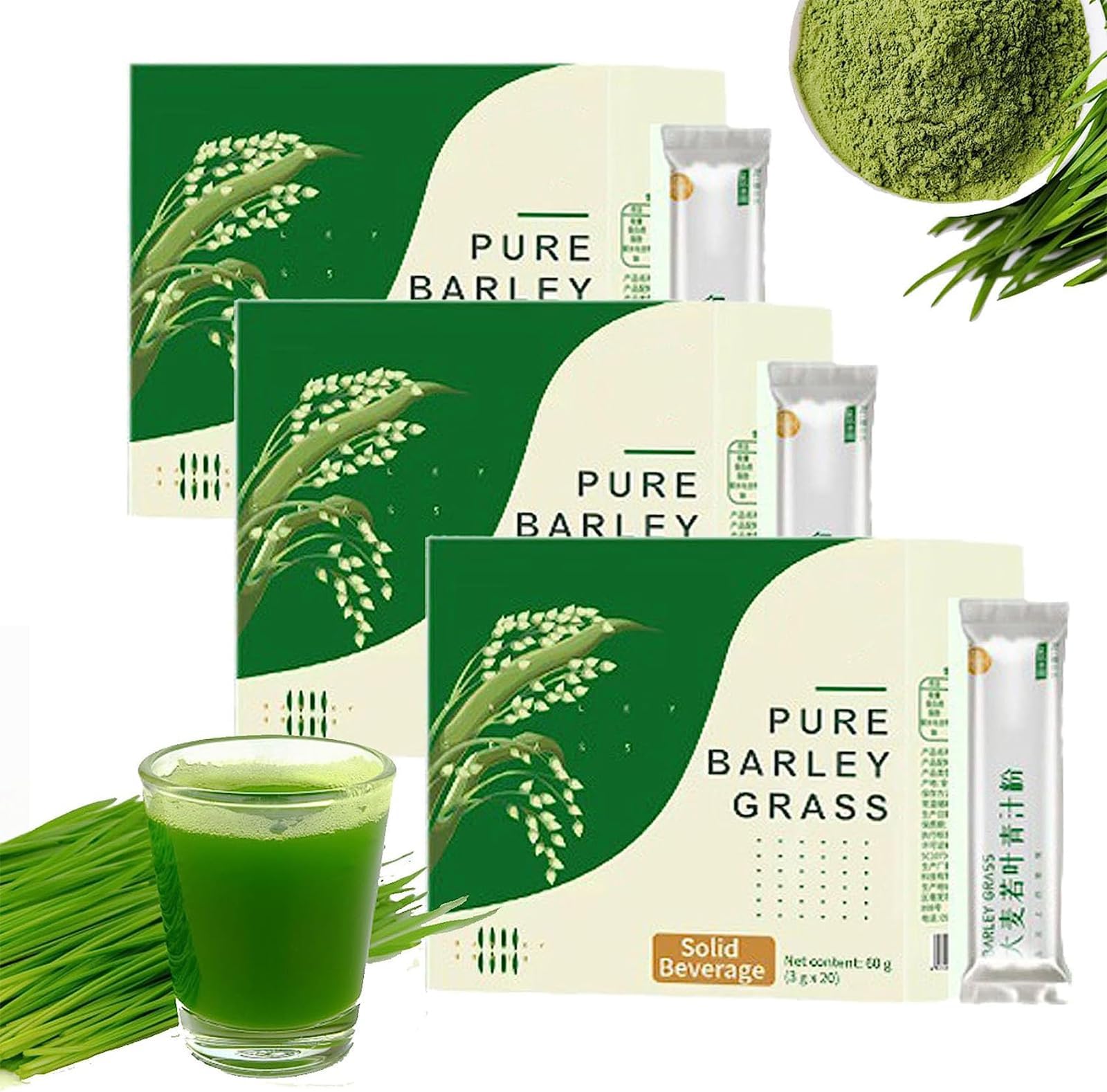 NAVETA Barley Grass Powder, Organic Barley Grass Juice Powder, 100% Pure & Organic Barley Tea, Promote intestinal Peristalsis for Women & Men - Faster Reduce Body Fat, Be Good for Health (3Box)