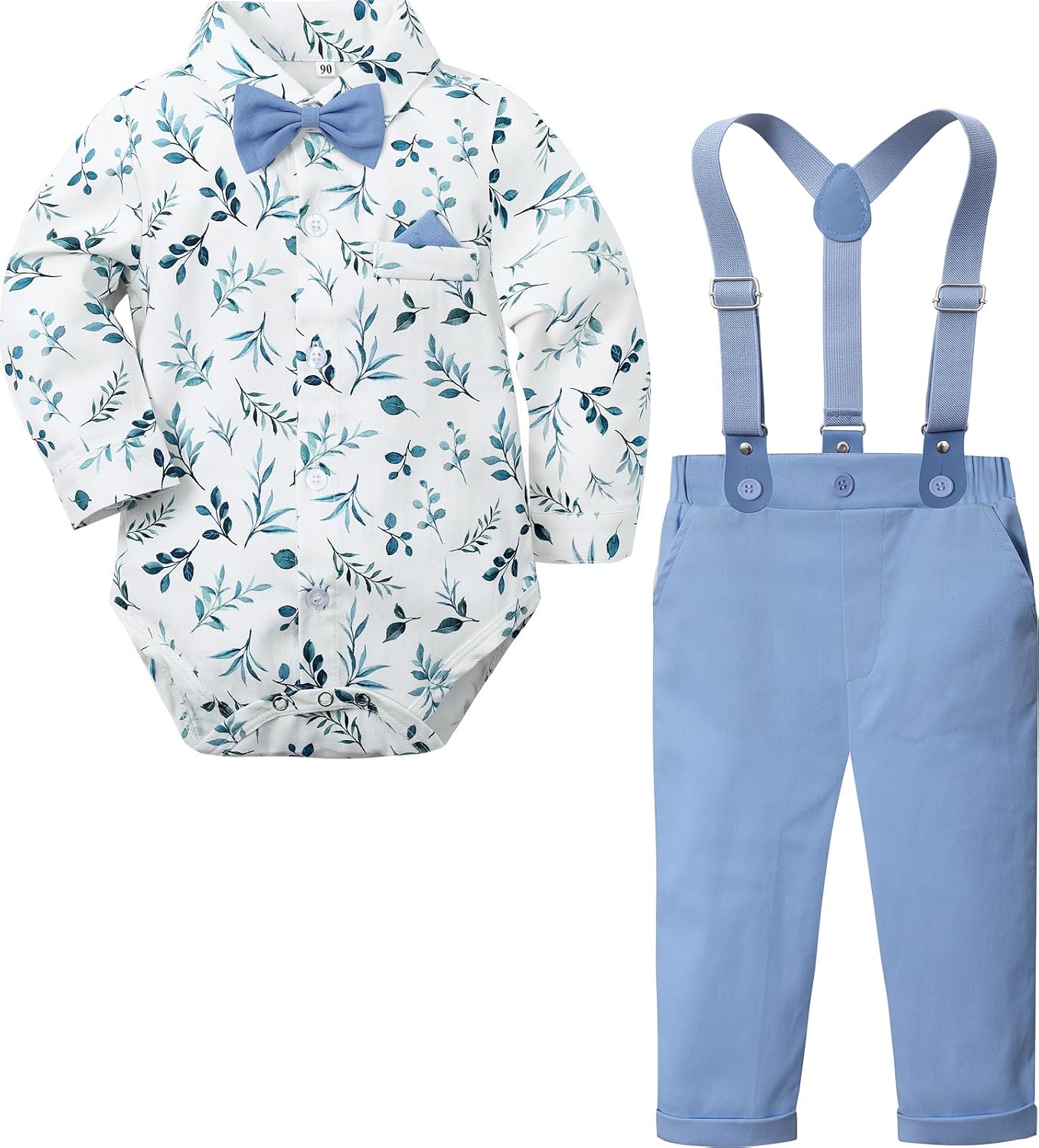A&J DESIGN Baby Boys Suits Infant Print Gentleman Formal Wedding Suspenders Outfit with Bowtie