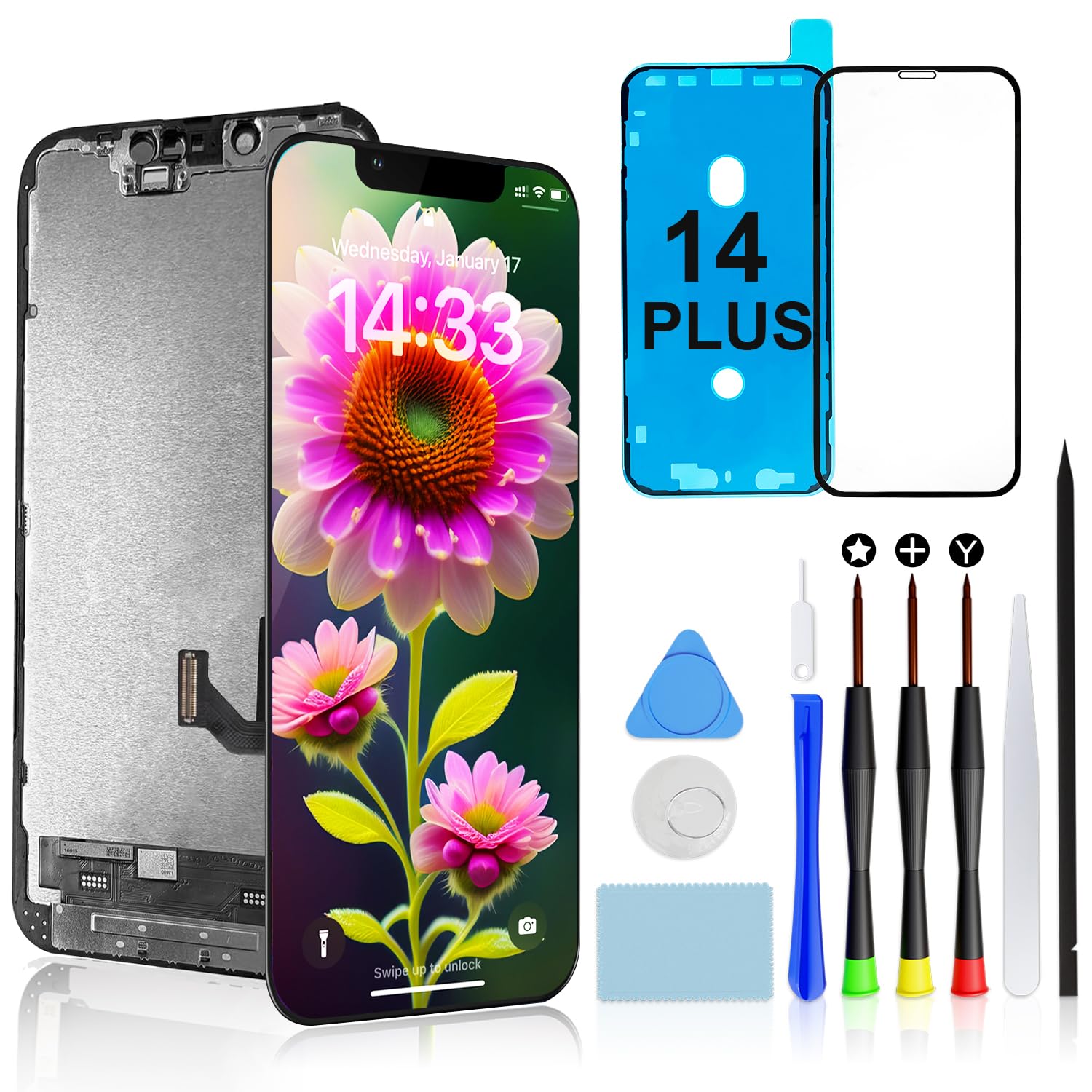 Brinonac Display per iPhone 14 Plus - Schermo LCD Full HD da 6,7 Pollici, Set di Montaggio del digitalizzatore Touch con Attrezzi di Riparazione e Protezione in Vetro temperato