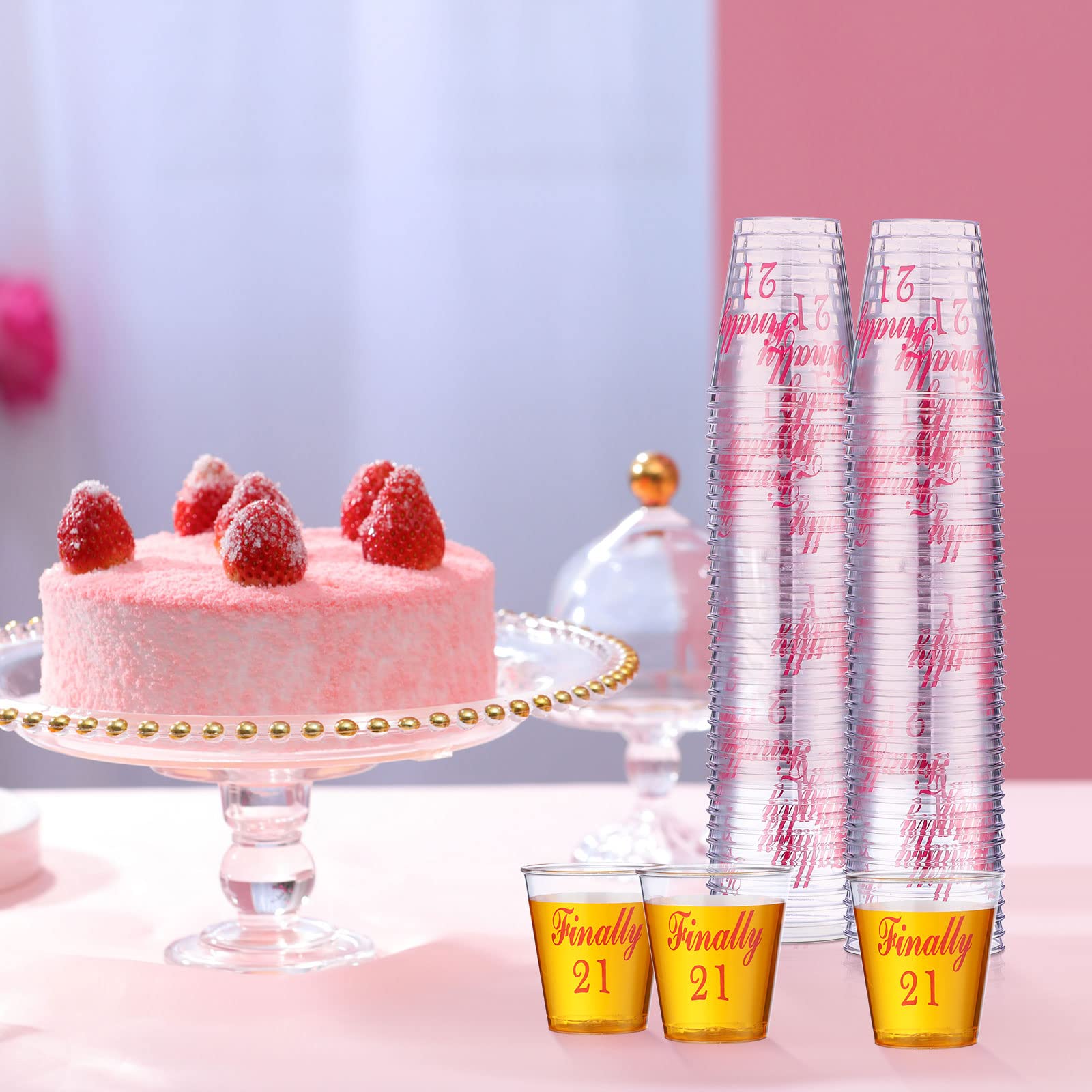 Nuogo 100 Pcs Finally 21 Plastic Shot Glass 21st Birthday Gift Celebrate Twenty One 21st Birthday Gift for Her 21st Birthday Decorations for Her 21st Birthday Shot Glass 21st Birthday Party Supplies