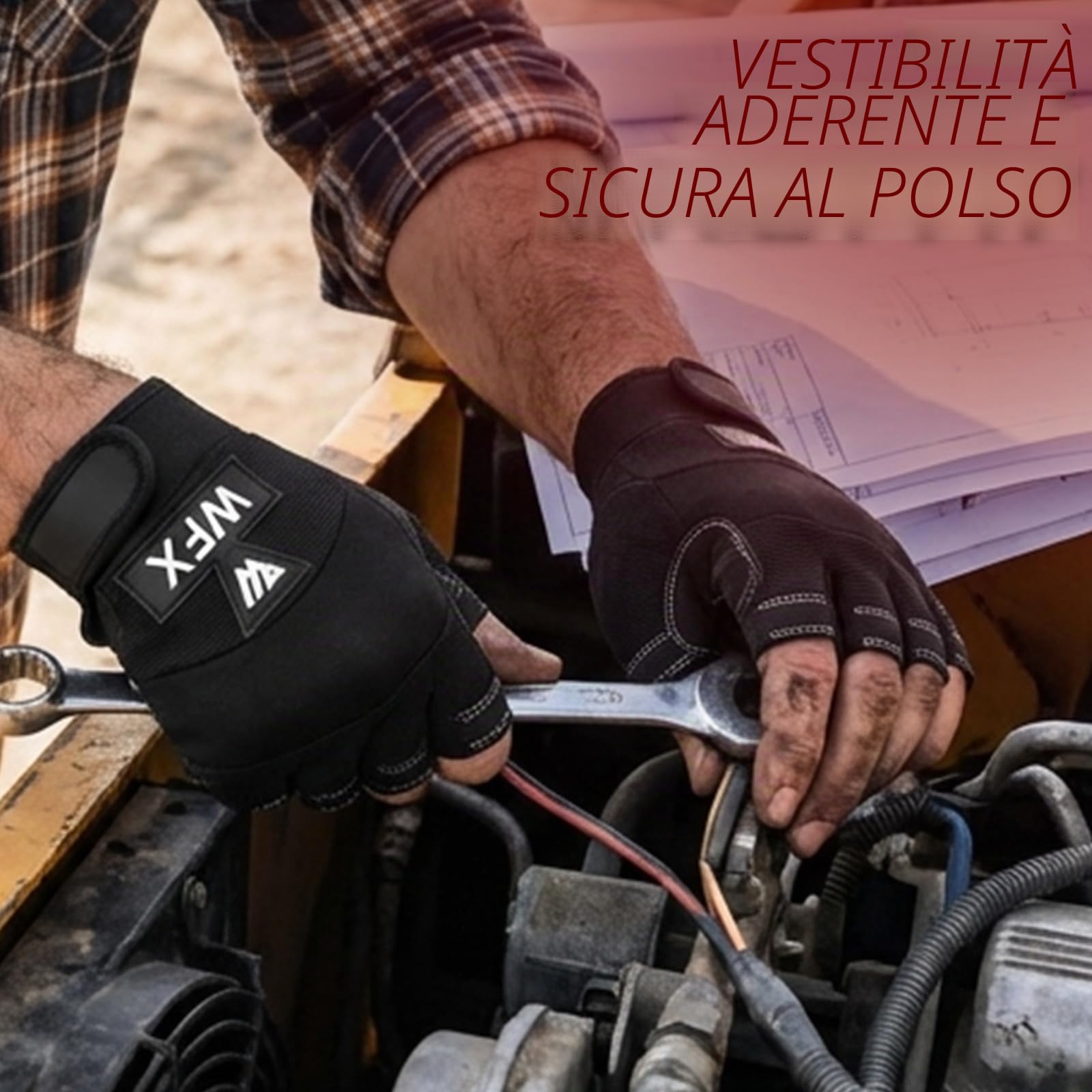 WESTWOOD FOX GEAR Guanti Resistenti Senza Dita, Guanti protettivi da Lavoro, Palmo Imbottito, Mezze Dita Nere (Grande)