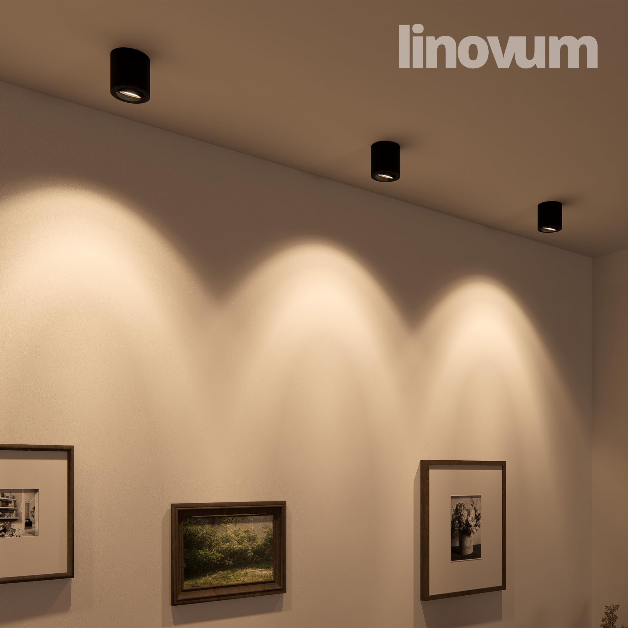 linovum CORI Aufbauspot schwarz gebürstet dimmbar - mit LED in drei Lichfarben GU10 230V 6W - Aufbau Strahler schwenkbar rund Ø80x84mm