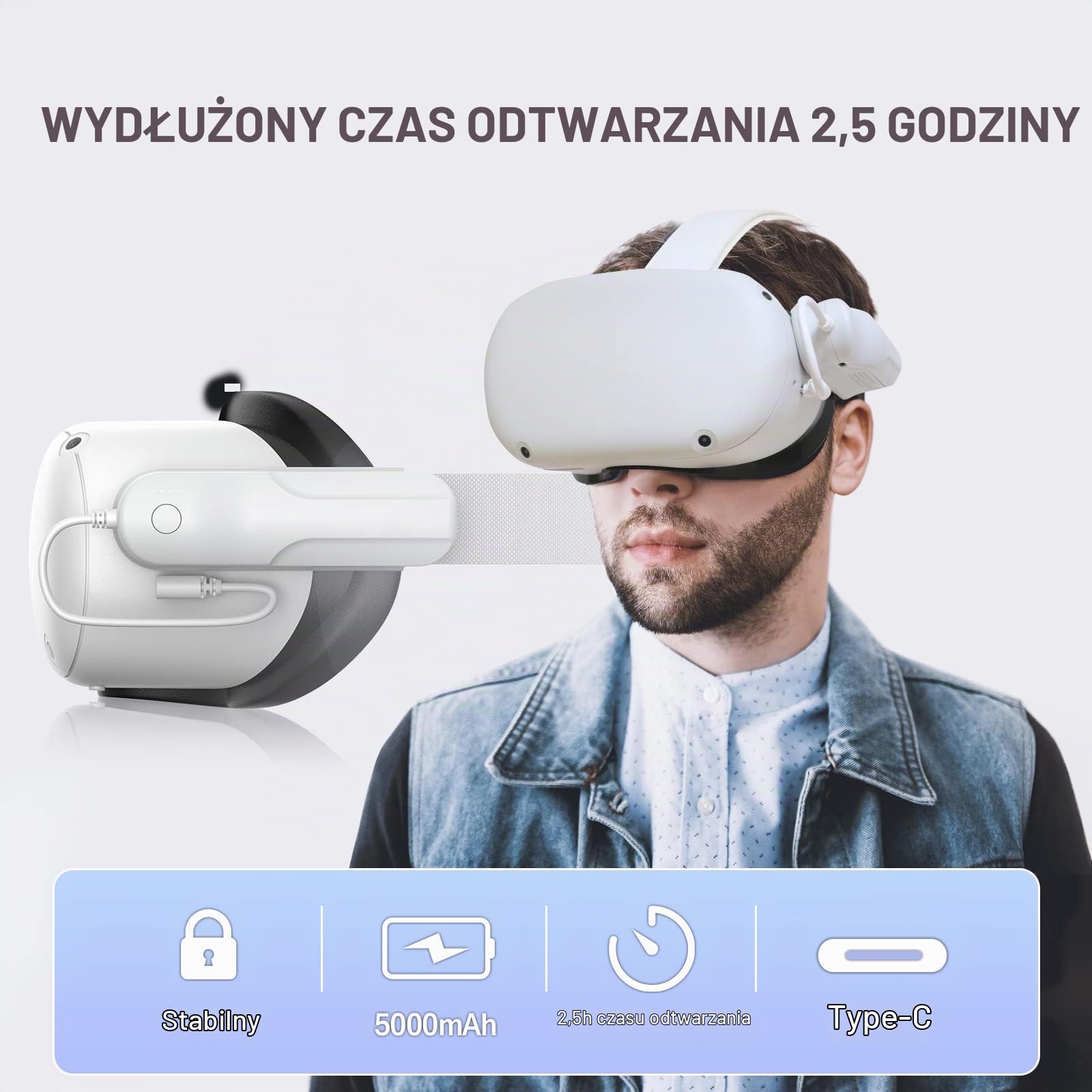 Akumulator wielokrotnego ładowania do Meta/Oculus Q-uest 2, 5000 mAh, przenośny powerbank, kompatybilny z Elite Strap, lekka konstrukcja, rozszerzona moc do VR, szybsze ładowanie, wydłużony czas pracy