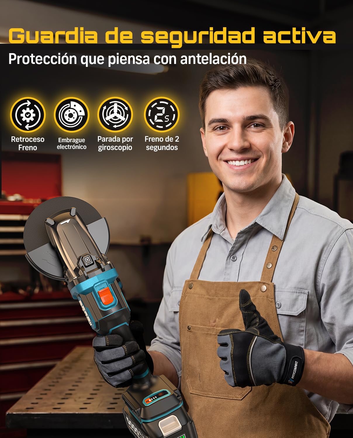 SEESII Amoladora Cabeza Plana 21V - Batería 5.0Ah + 6 Velocidades