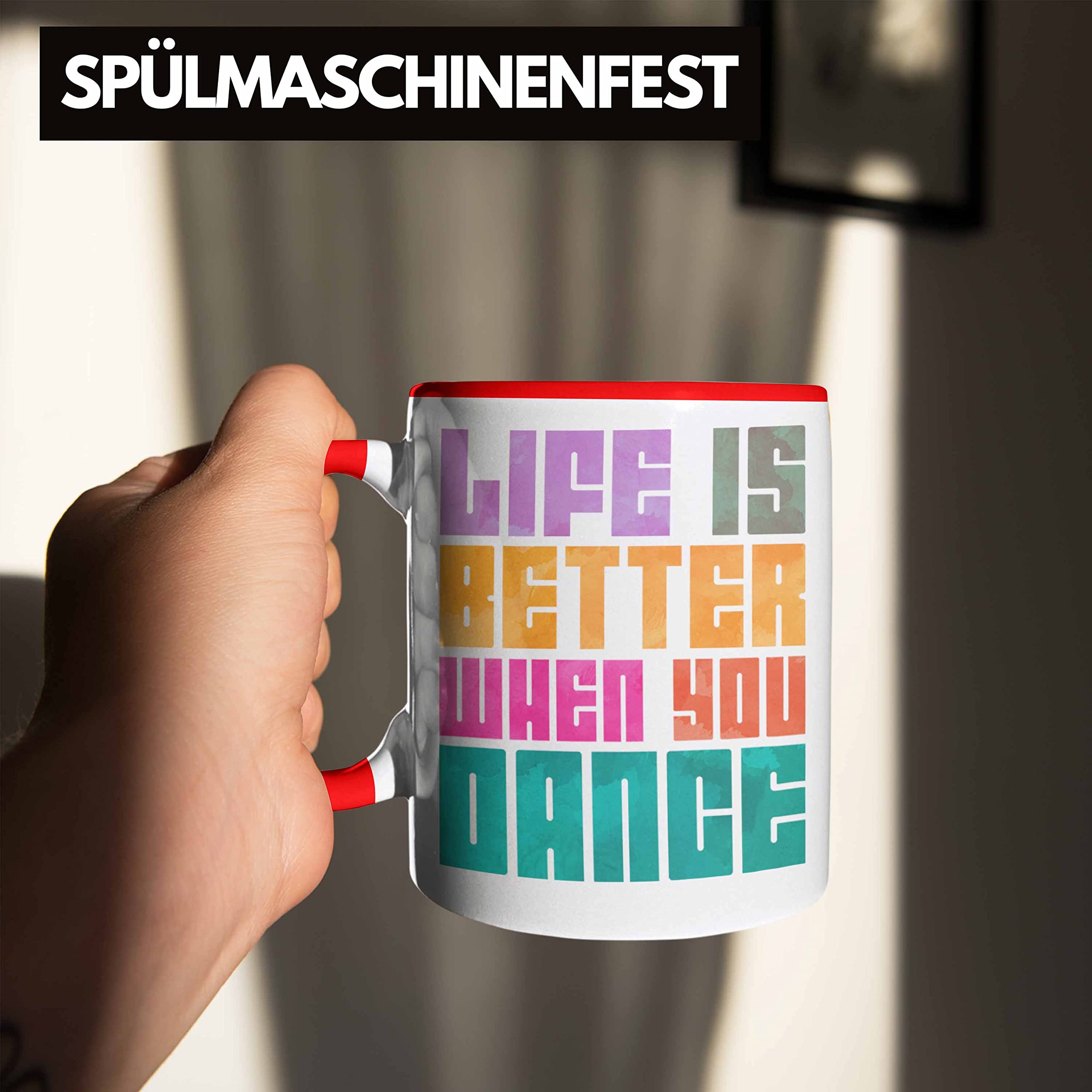 Trendation Tänzerin Tasse – Life Is Better When You Dance, Schwarz, Spülmaschinenfest, In Deutschland Bedruckt