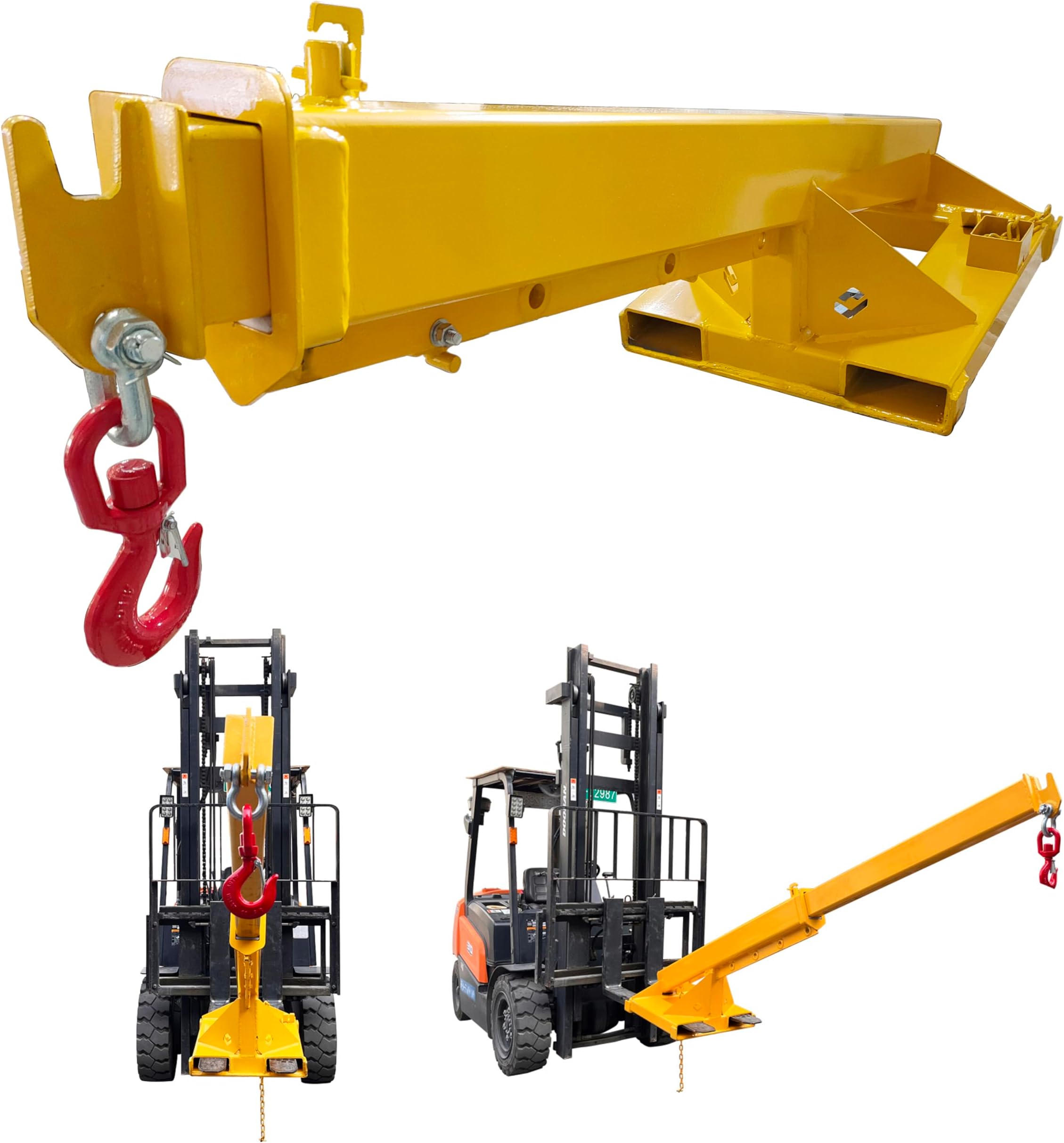 INTBUYING Adjustable Forklift Jib Boom Crane, Lifting up to 4400LB/2T, with a Mobile Crane Hoist and Truss Hook Extension Attachment Ranging from 63-98in for Forklift Towing and Handling Equipment