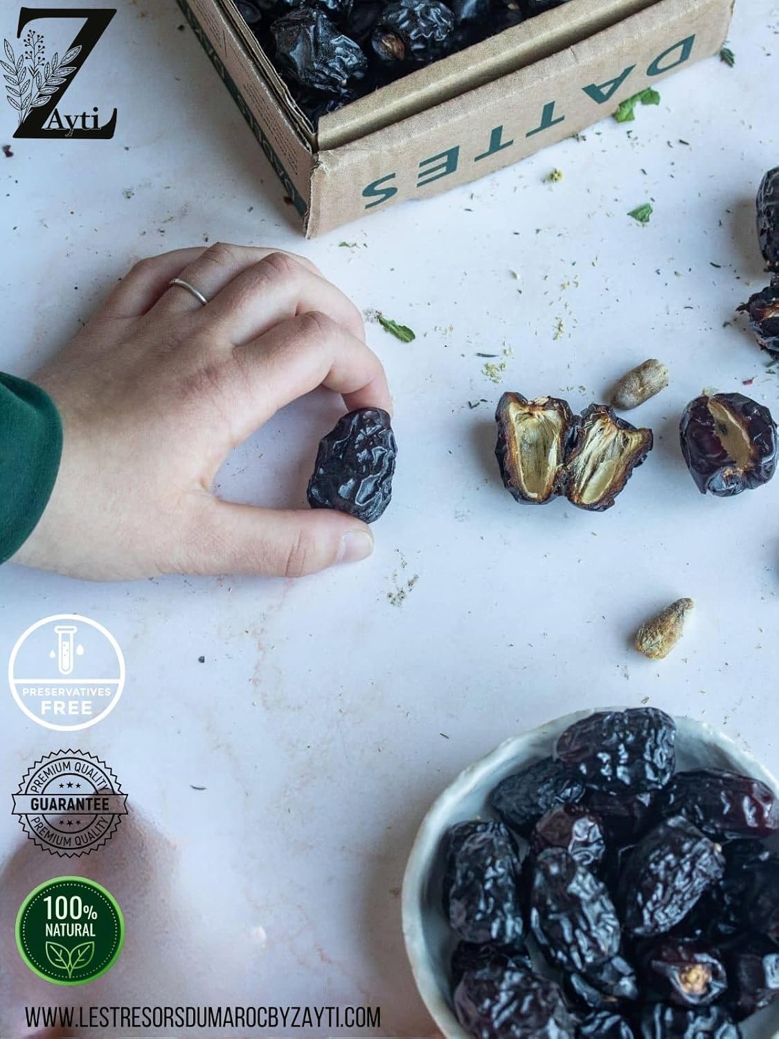 DATTES AJWA DÉNOYAUTÉES 300g | DATTES FRAÎCHES PREMIUM D'ARABIE SAOUDITE 100% NATURELLE DE LA QUALITÉ LA PLUS FINE. (DÉNOYAUTER)
