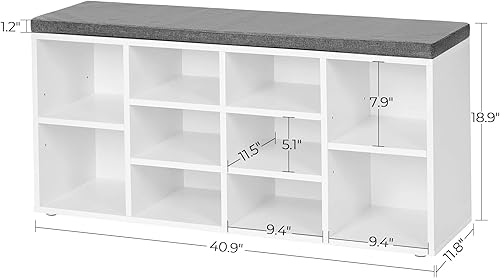Miniatura 44 de VASAGLE - ULHS15BX Banco para guardar zapatos, con cojín y 15 compartimentos, mueble para almacenar calzado que soporta hasta 440 libras, para el