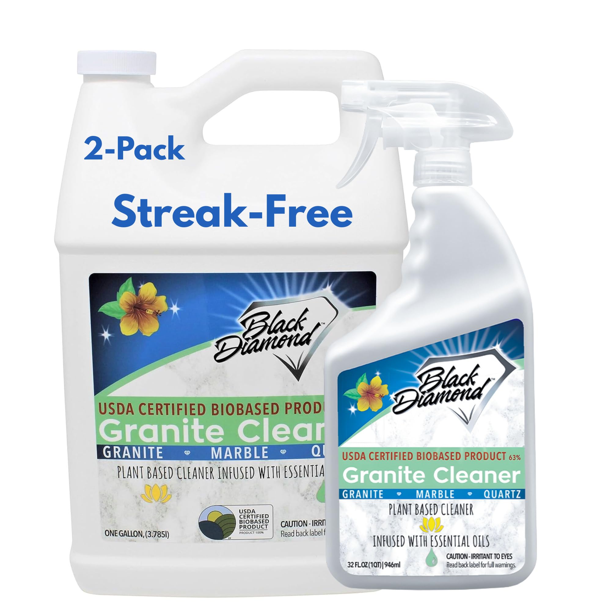 Black Diamond Stoneworks Granite Counter Cleaner: Natural Stone, Marble, Travertine, Tile, Quartz, Concrete Countertops & Antiques. QT and Gallon Combo